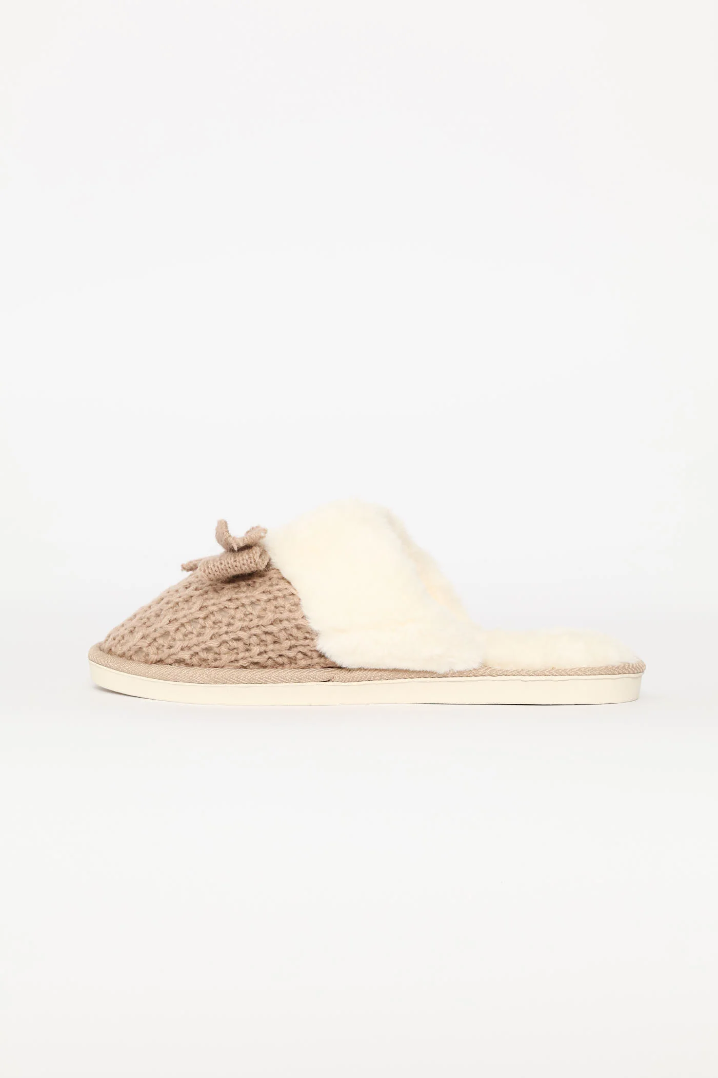 Petersham Bow Detail & Crochet Upper Slipper - Stone - Image 4