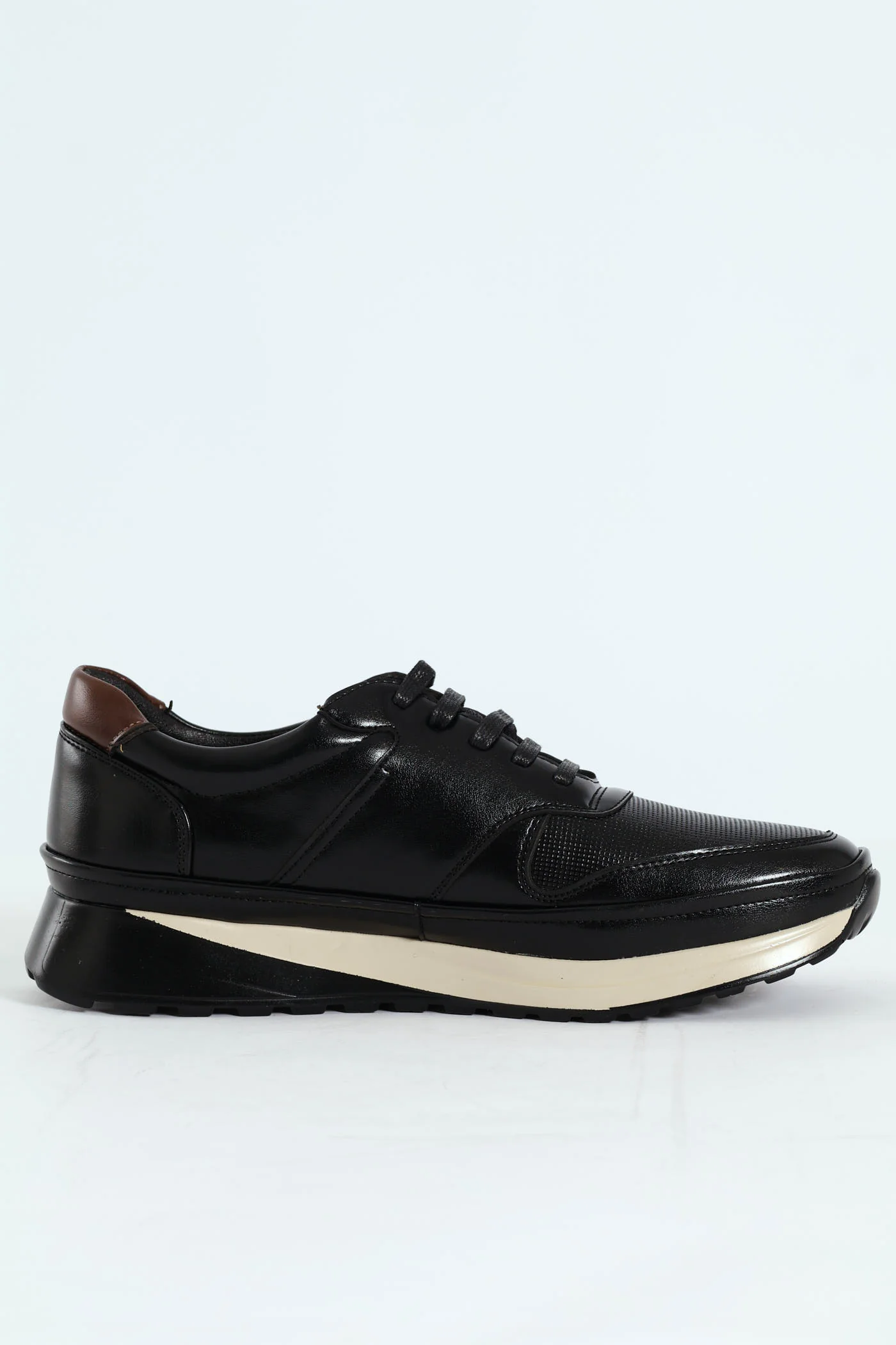 Pin Punched Detail Panelled Smart Casual Shoe - Black - Image 2