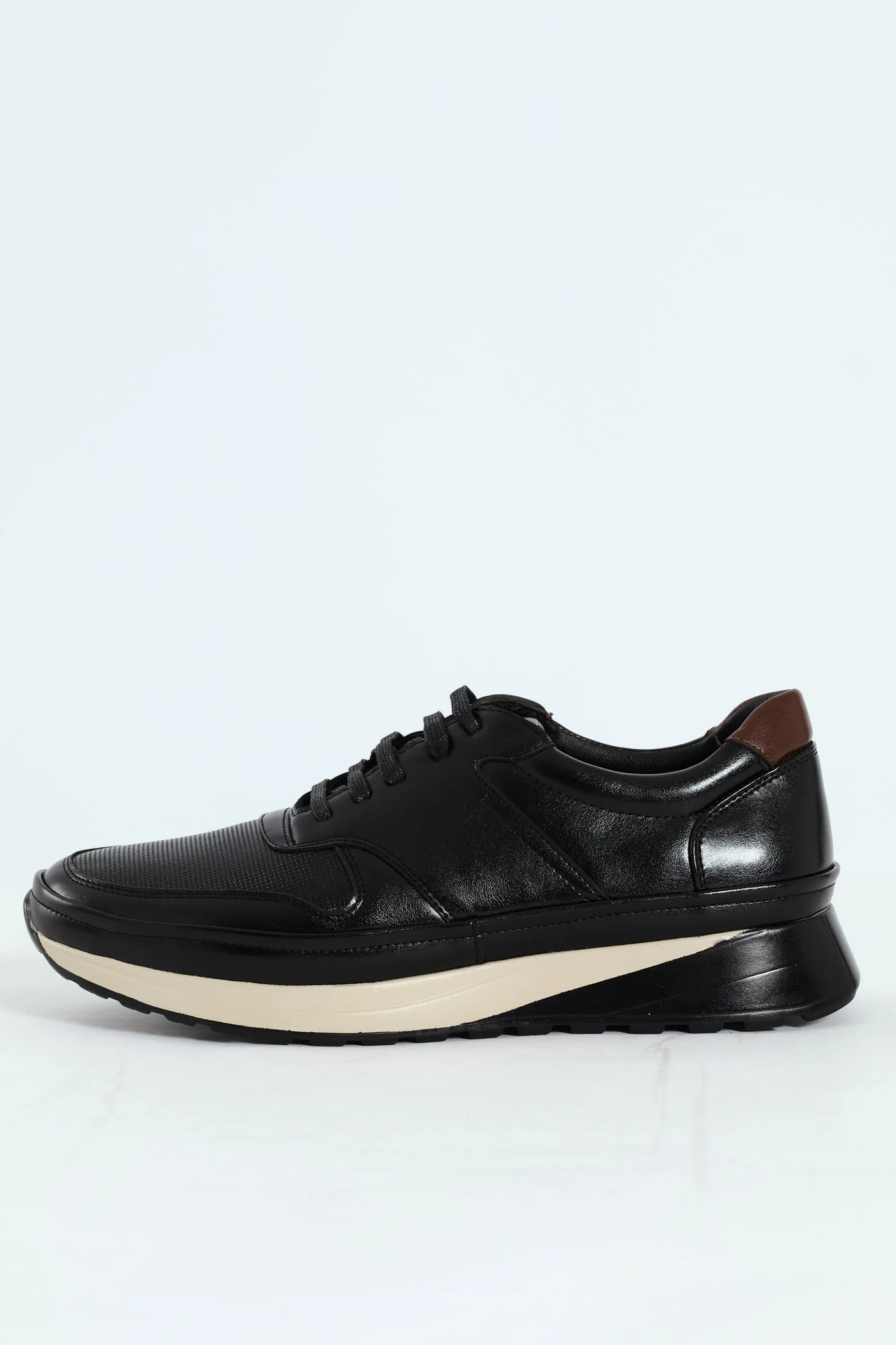 Pin Punched Detail Panelled Smart Casual Shoe - Black - Image 3