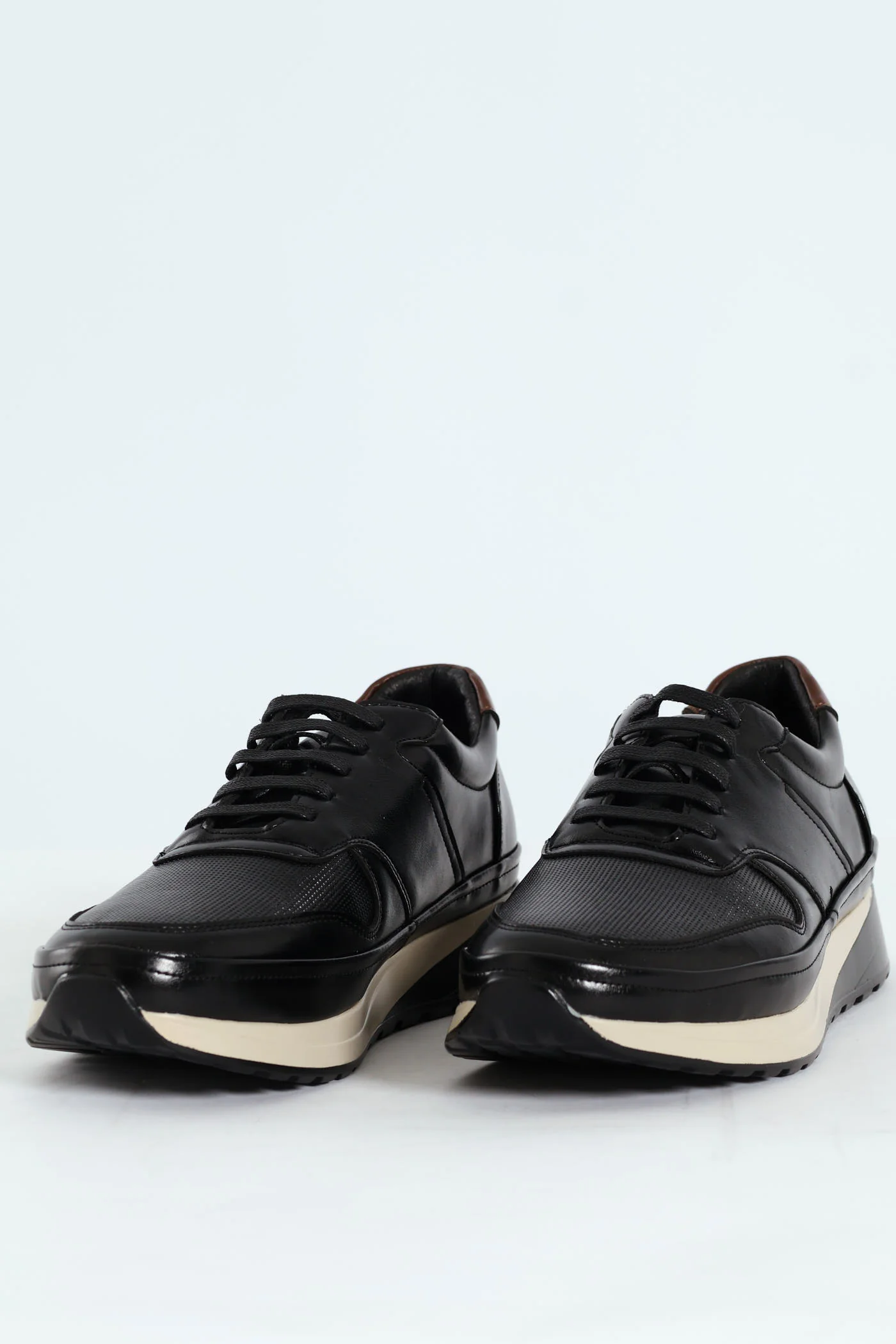 Pin Punched Detail Panelled Smart Casual Shoe - Black - Image 4