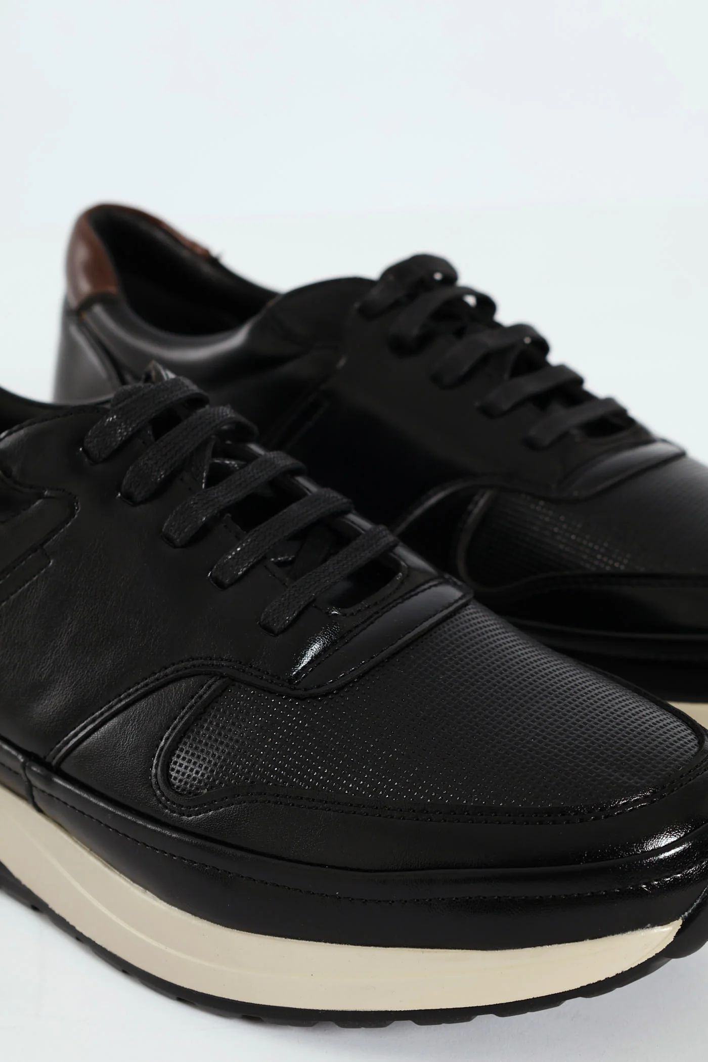 Pin Punched Detail Panelled Smart Casual Shoe - Black - Image 8