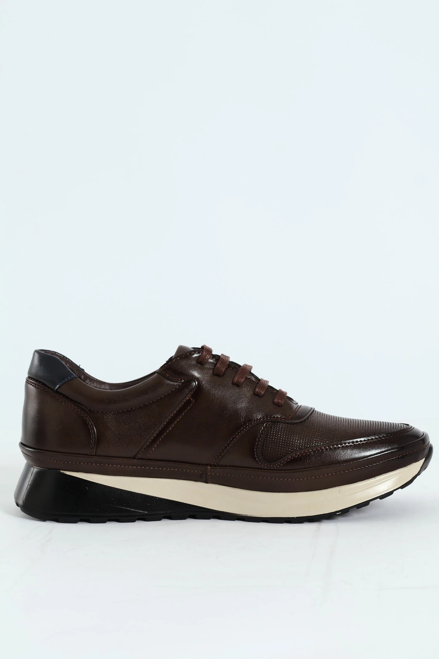 Pin Punched Detail Panelled Smart Casual Shoe - Chocolate - Image 2