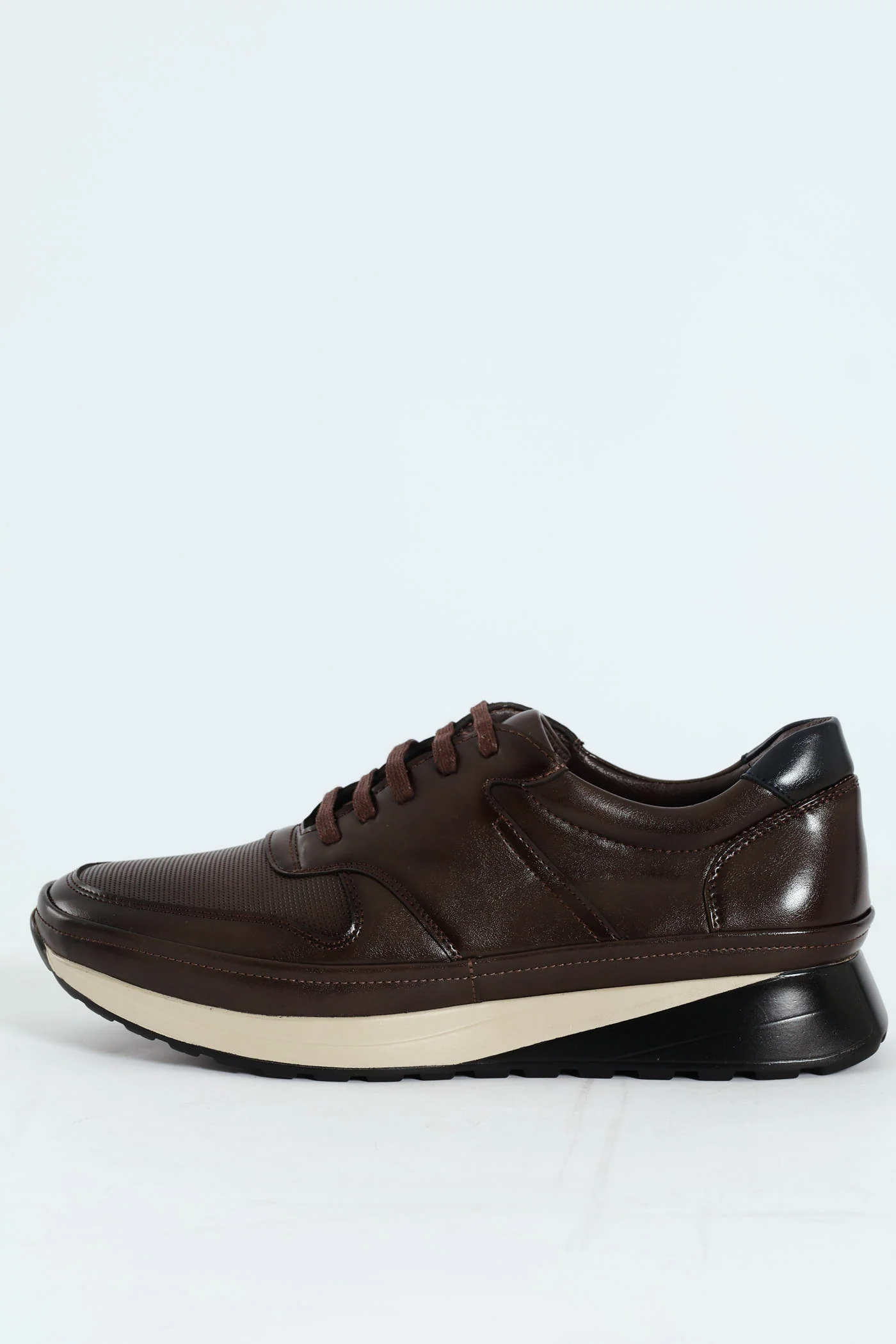 Pin Punched Detail Panelled Smart Casual Shoe - Chocolate - Image 3