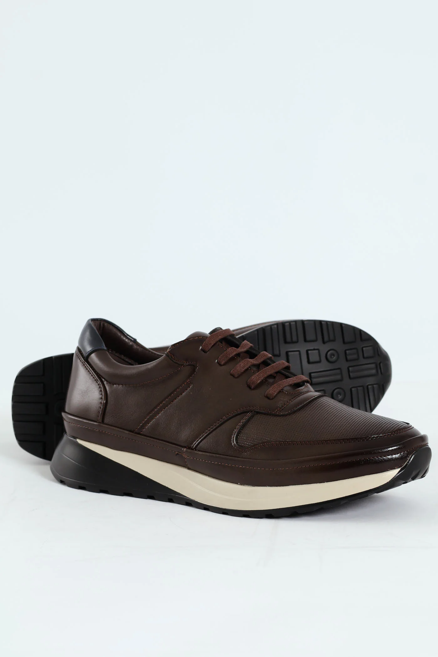 Pin Punched Detail Panelled Smart Casual Shoe - Chocolate - Image 5
