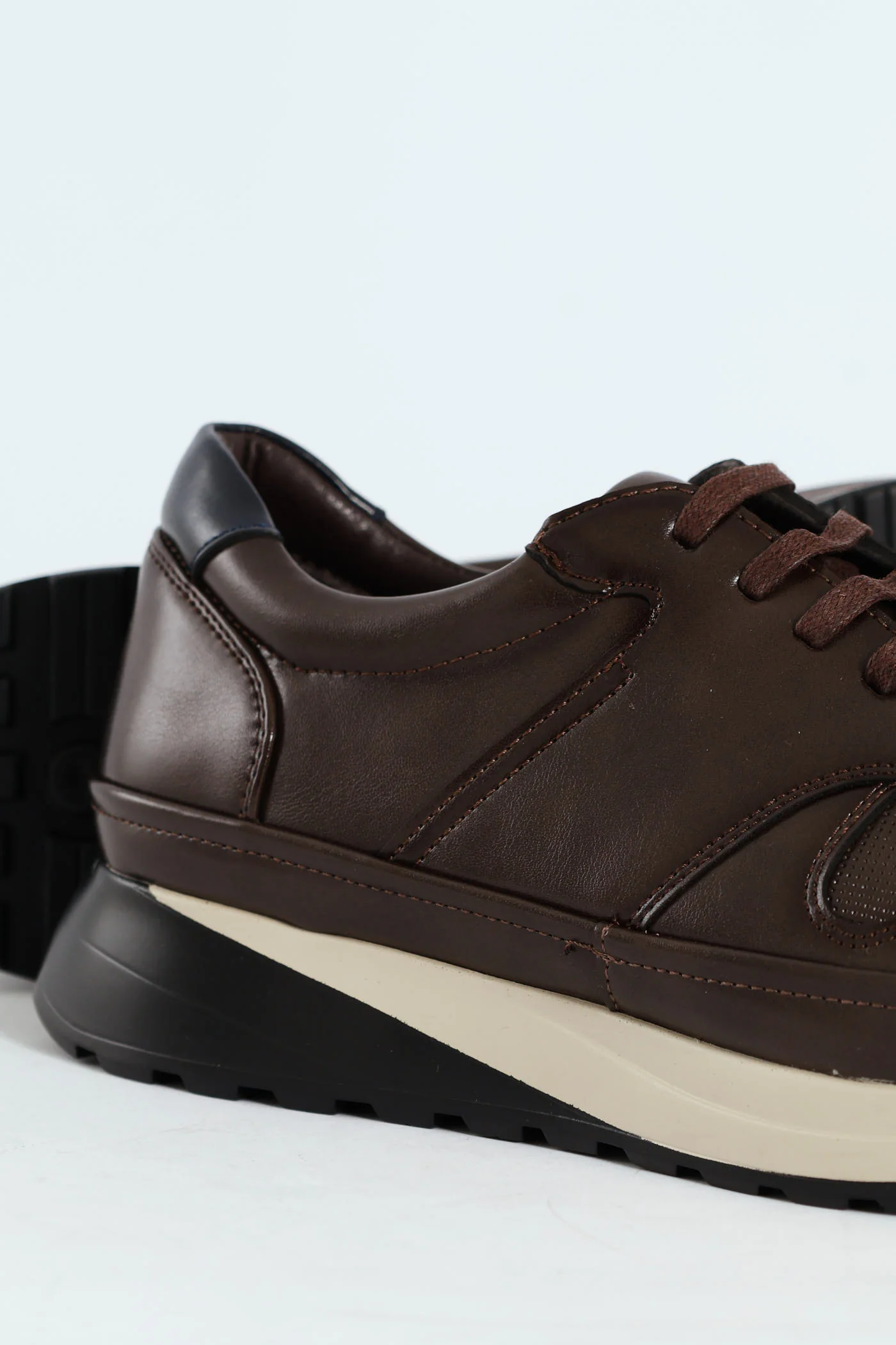 Pin Punched Detail Panelled Smart Casual Shoe - Chocolate - Image 6