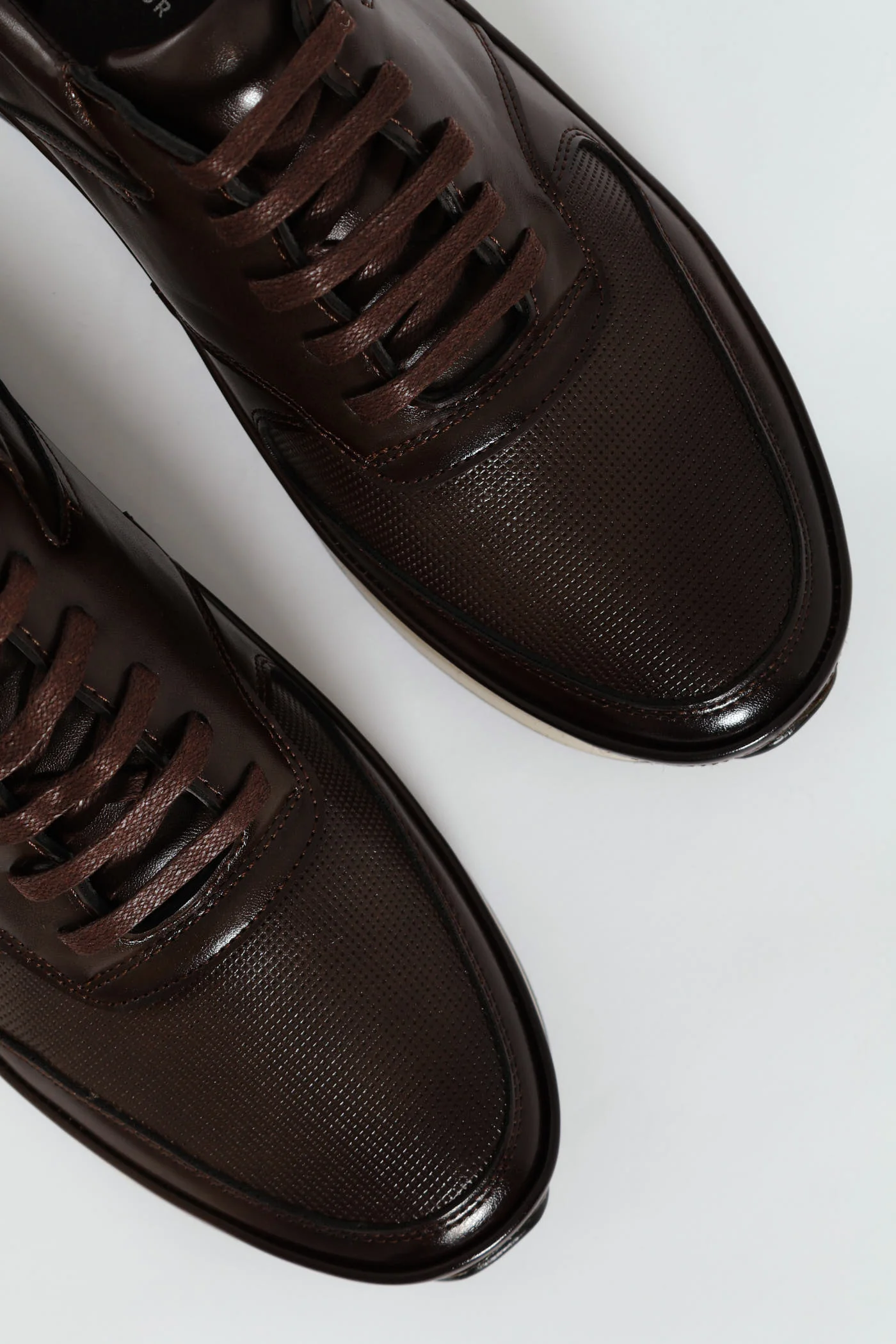Pin Punched Detail Panelled Smart Casual Shoe - Chocolate - Image 7