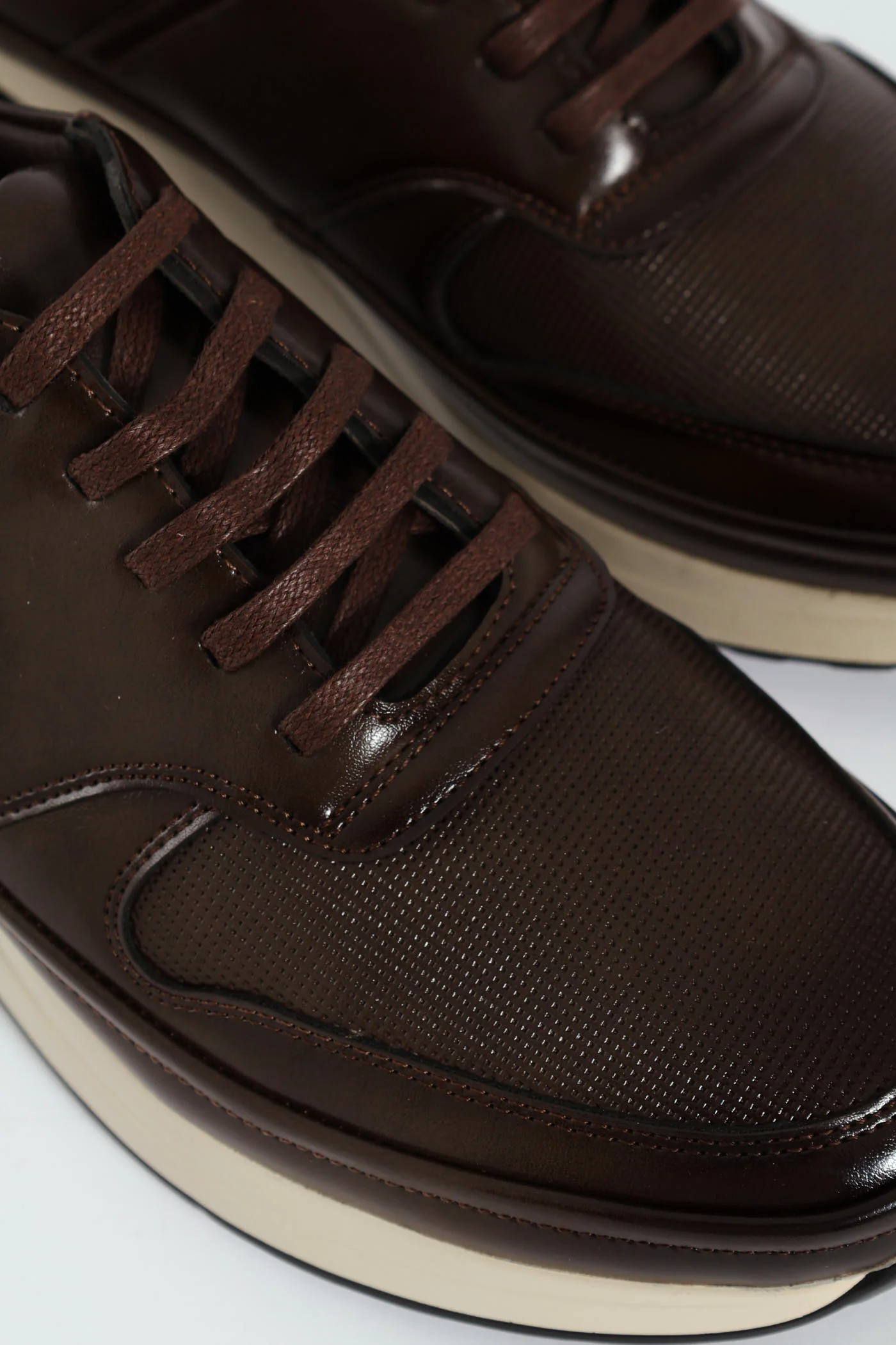 Pin Punched Detail Panelled Smart Casual Shoe - Chocolate - Image 8