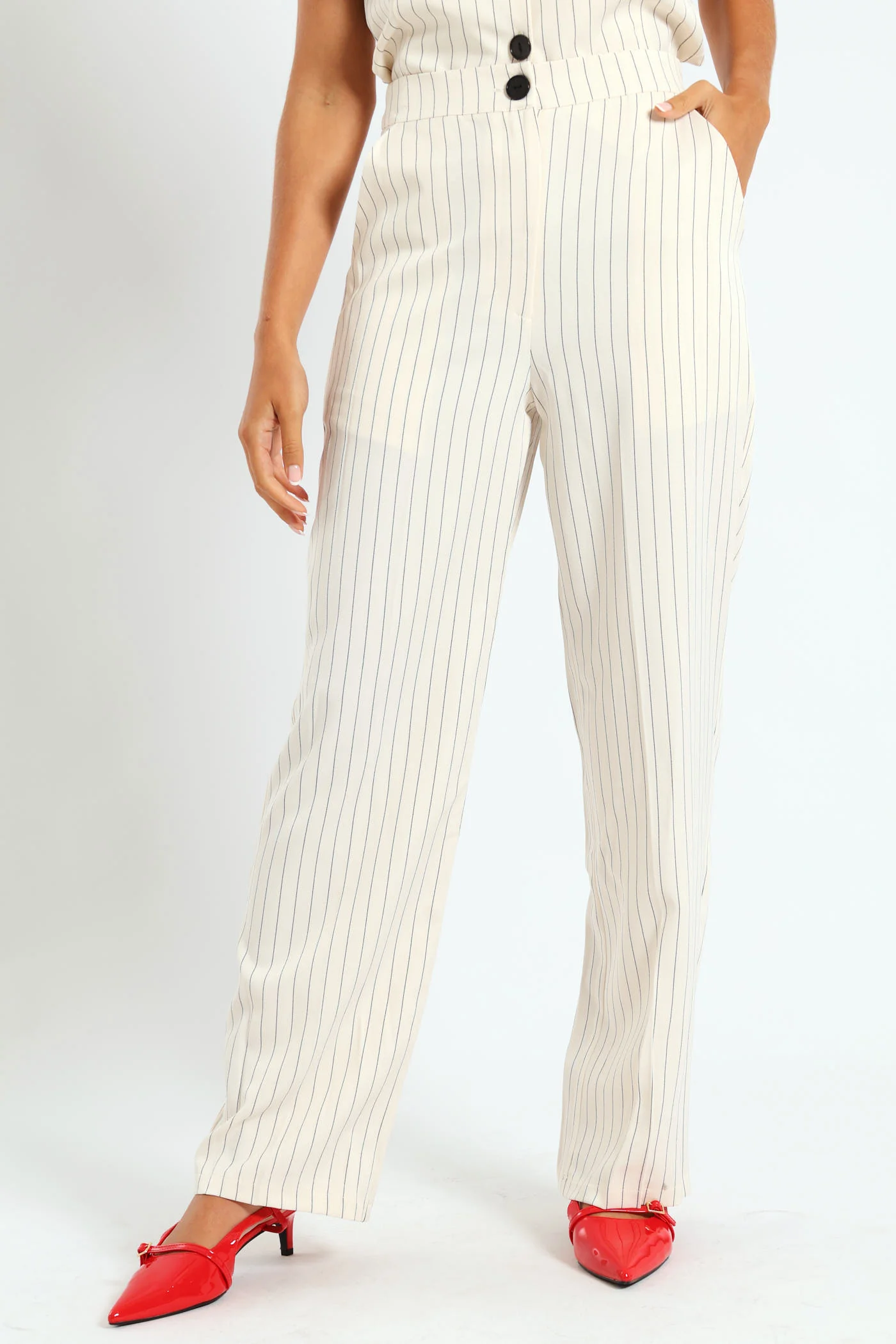 Pin Stripe Straight Leg Pant - Cream - Image 2