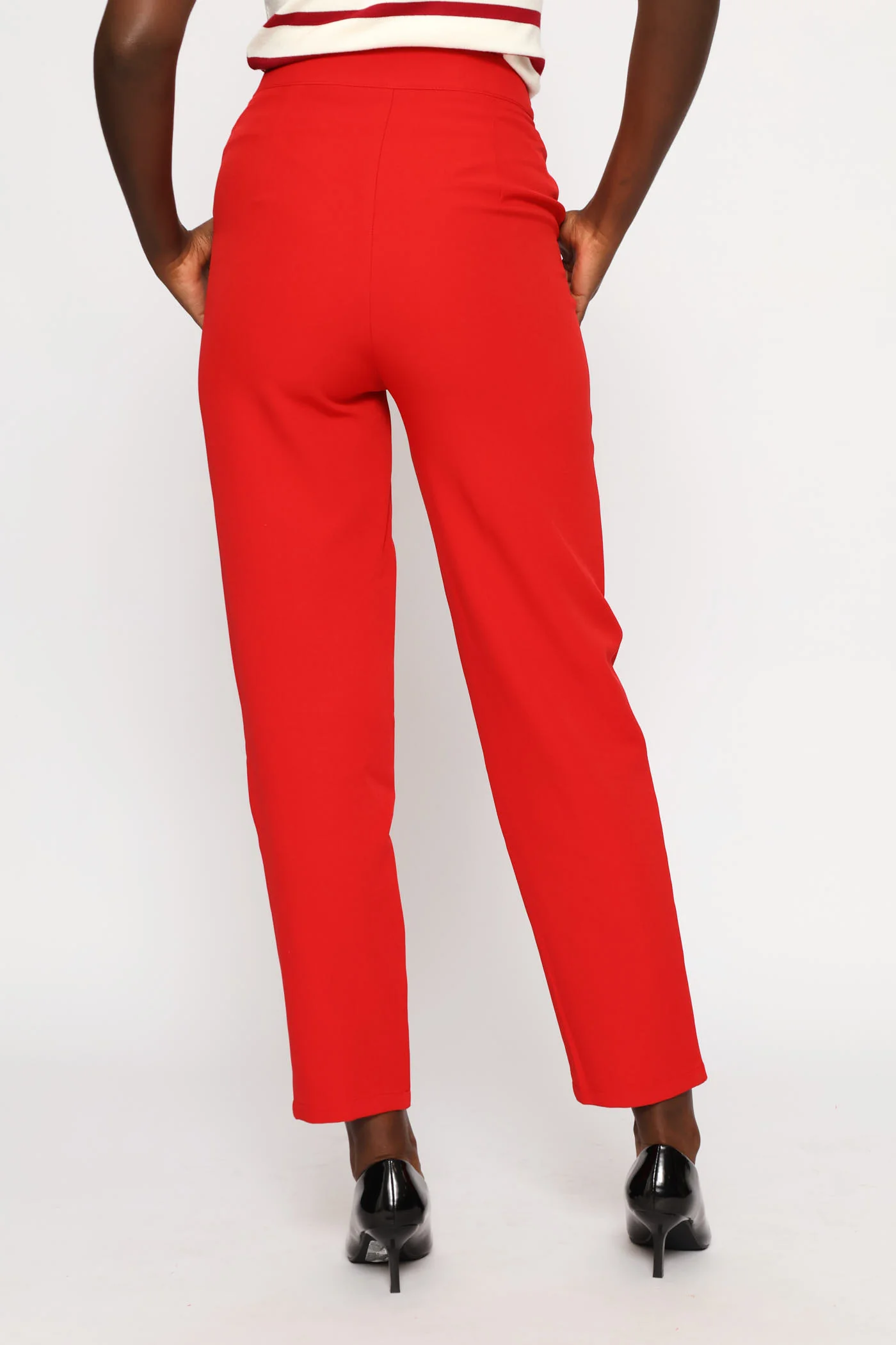 Pin Tuck Concealed Button Tapered Leg Pant - Red - Image 4