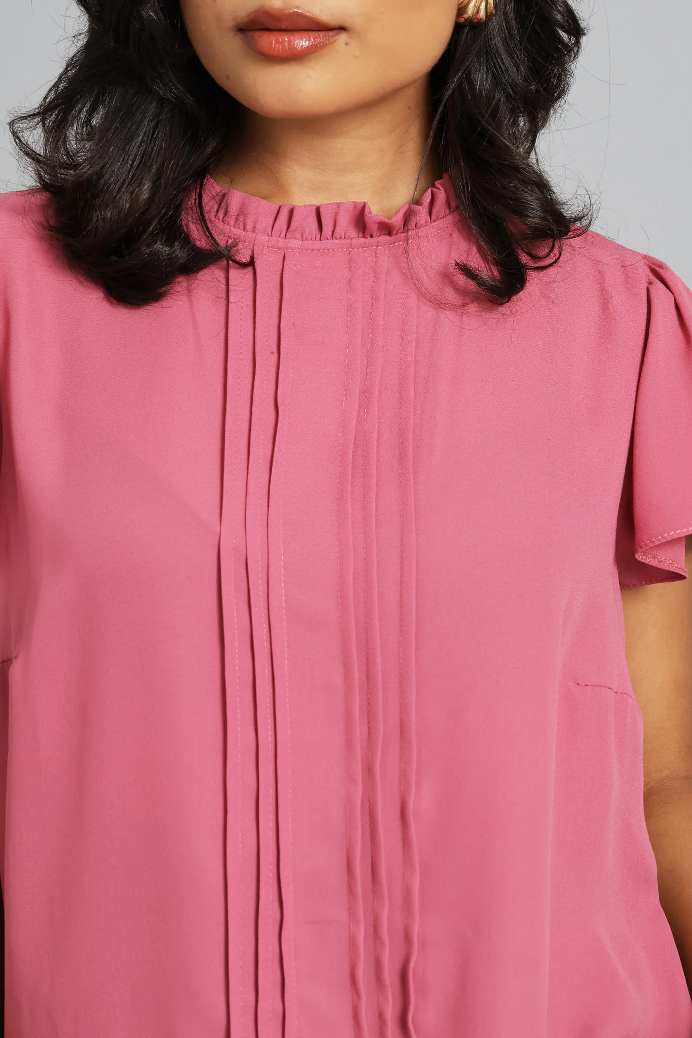 Pin Tuck Flutter Sleeve Blouse - Blush - Image 2