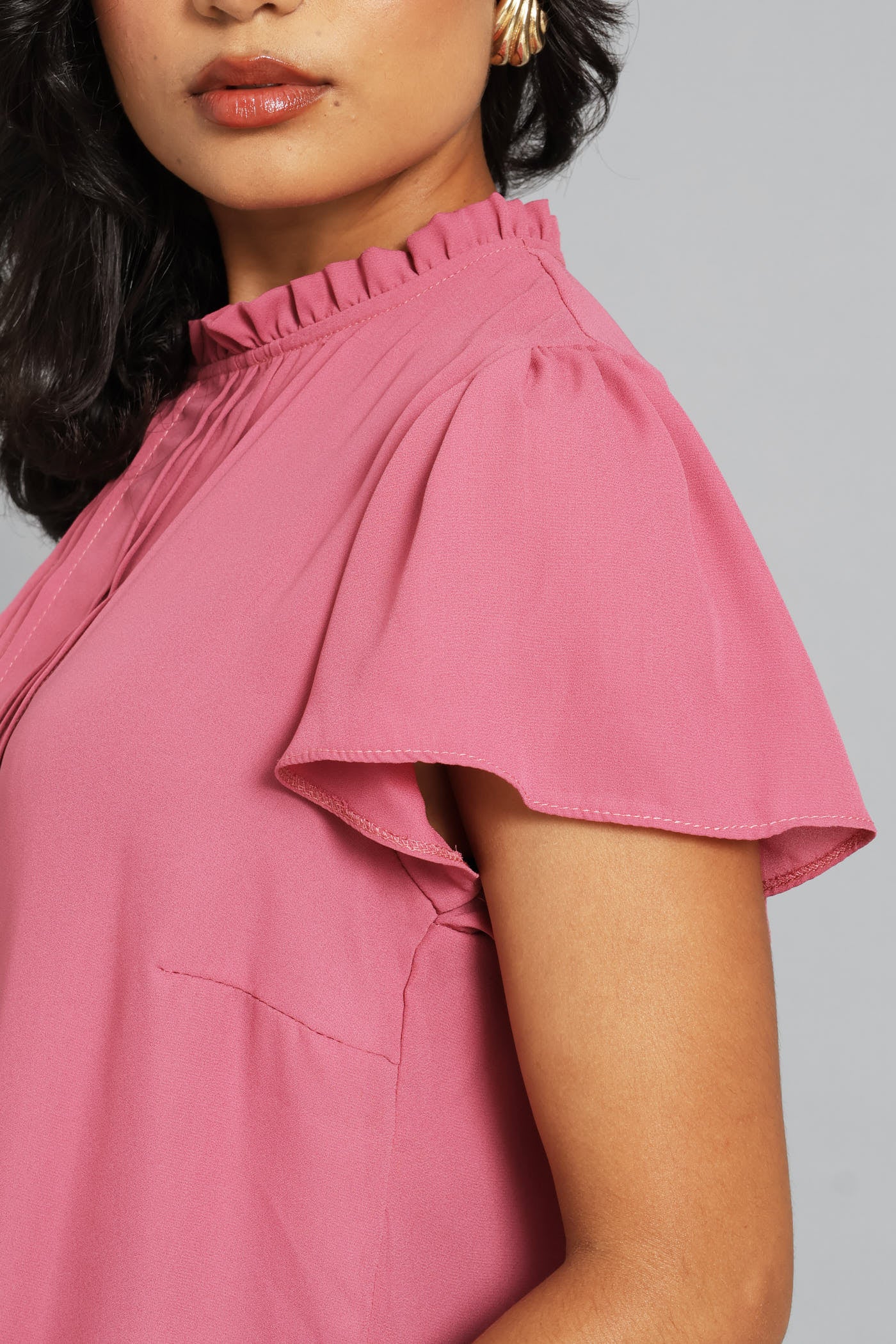 Pin Tuck Flutter Sleeve Blouse - Blush - Image 3