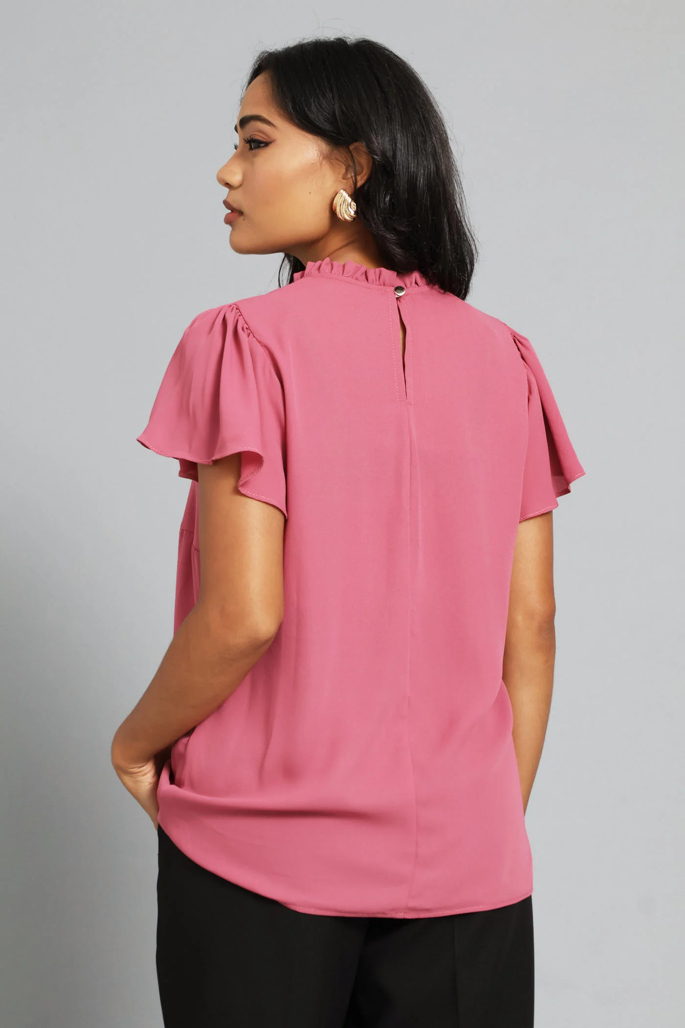 Pin Tuck Flutter Sleeve Blouse - Blush - Image 5