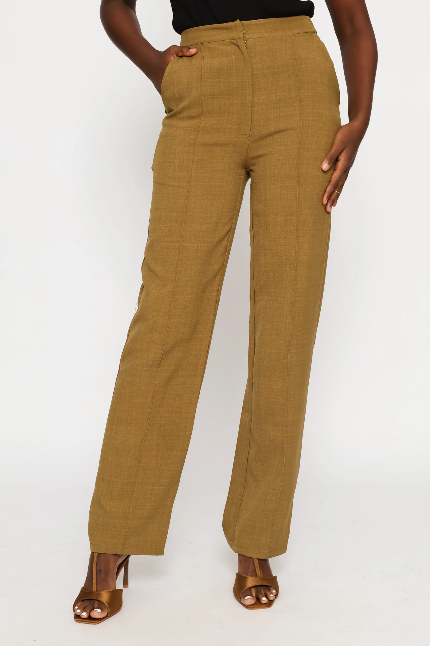Pin Tuck Linen Blend Straight Leg Pant - Natural - Image 2