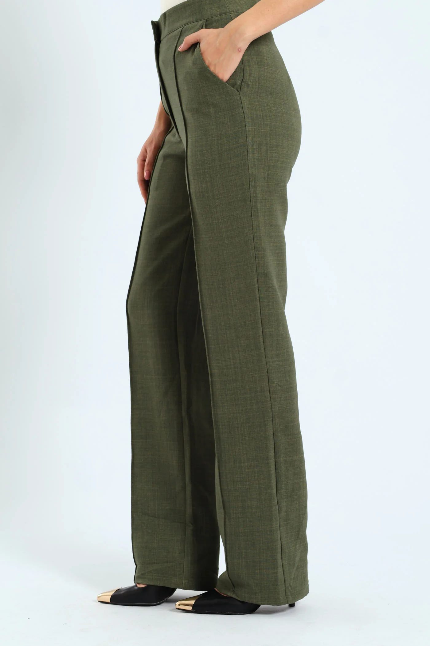 Pin Tuck Linen Blend Straight Leg Pant - Olive - Image 3