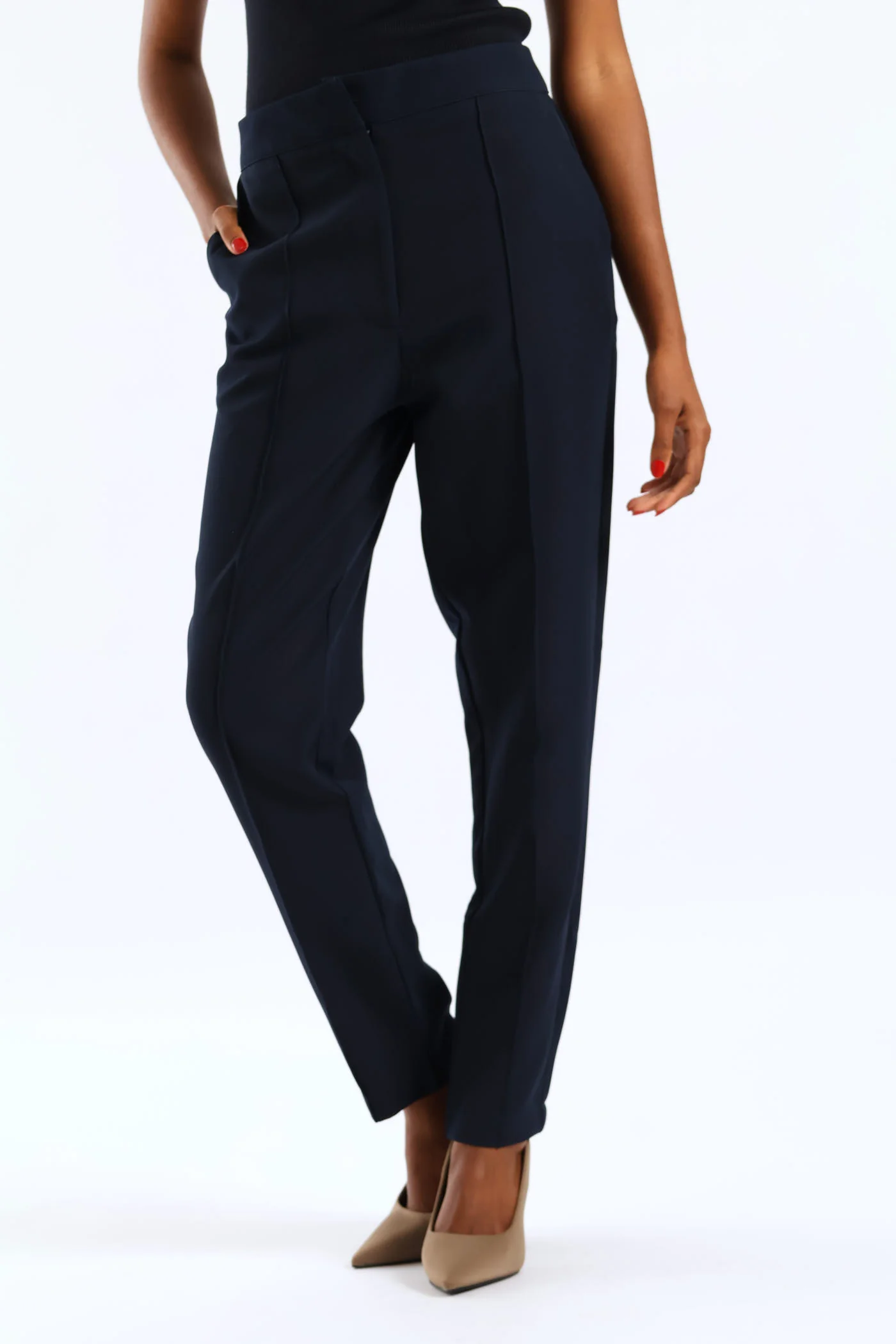 Pin Tuck Slim Leg Pant - Dark Navy - Image 2