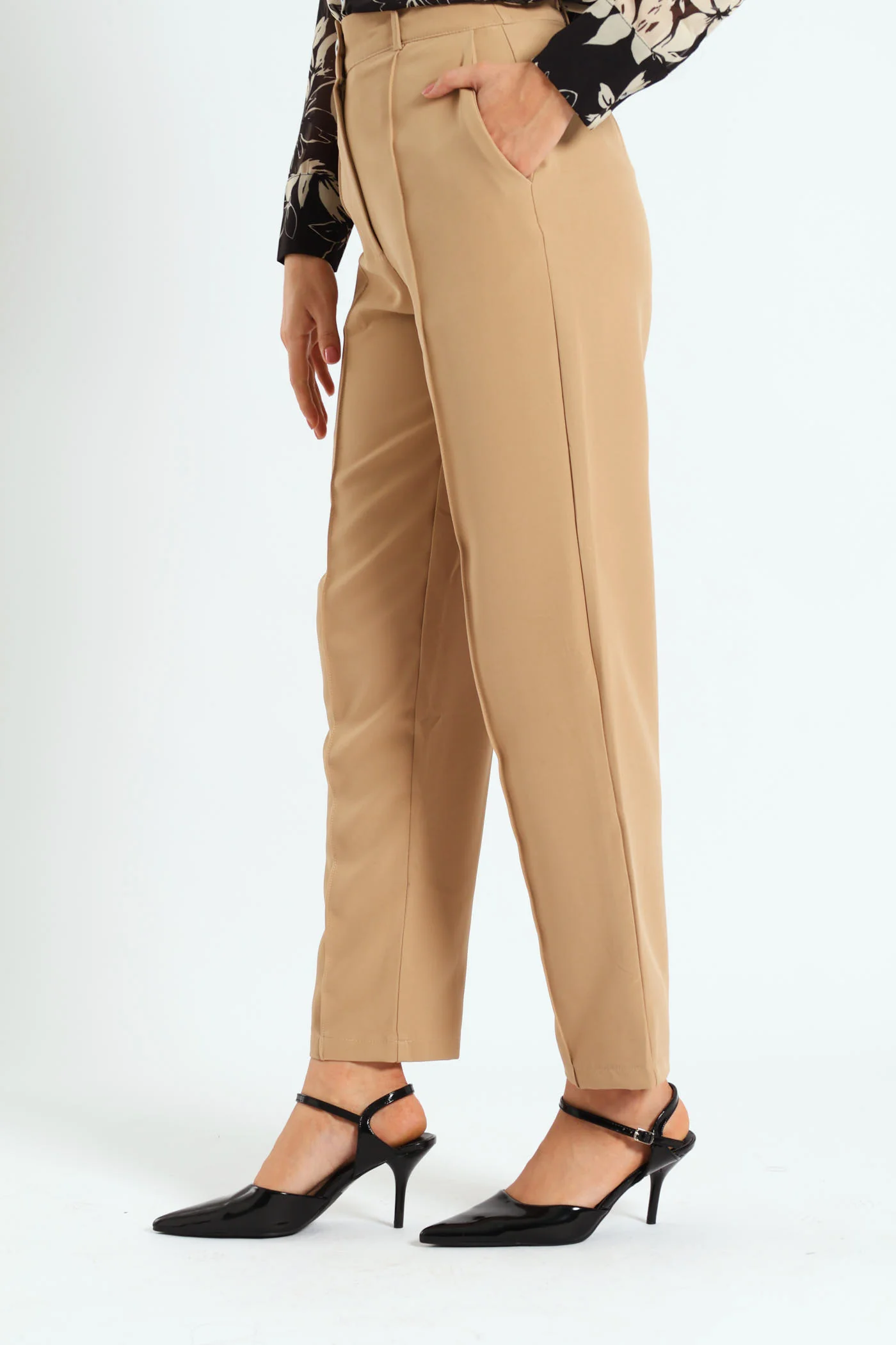 Pin Tuck Slim Leg Pant - Latte - Image 3