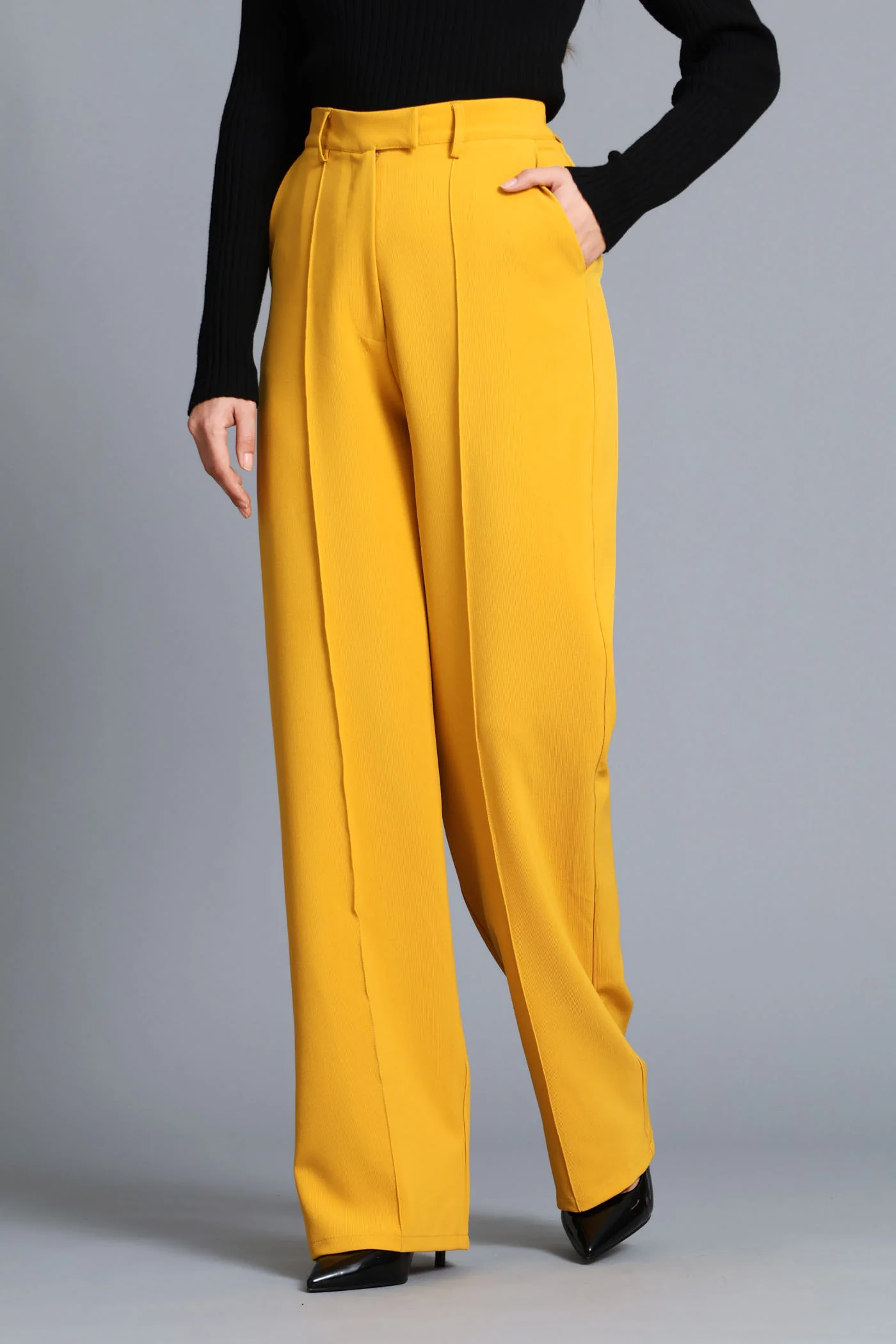 Pin Tuck Straight Leg Pant - Mustard - Image 2