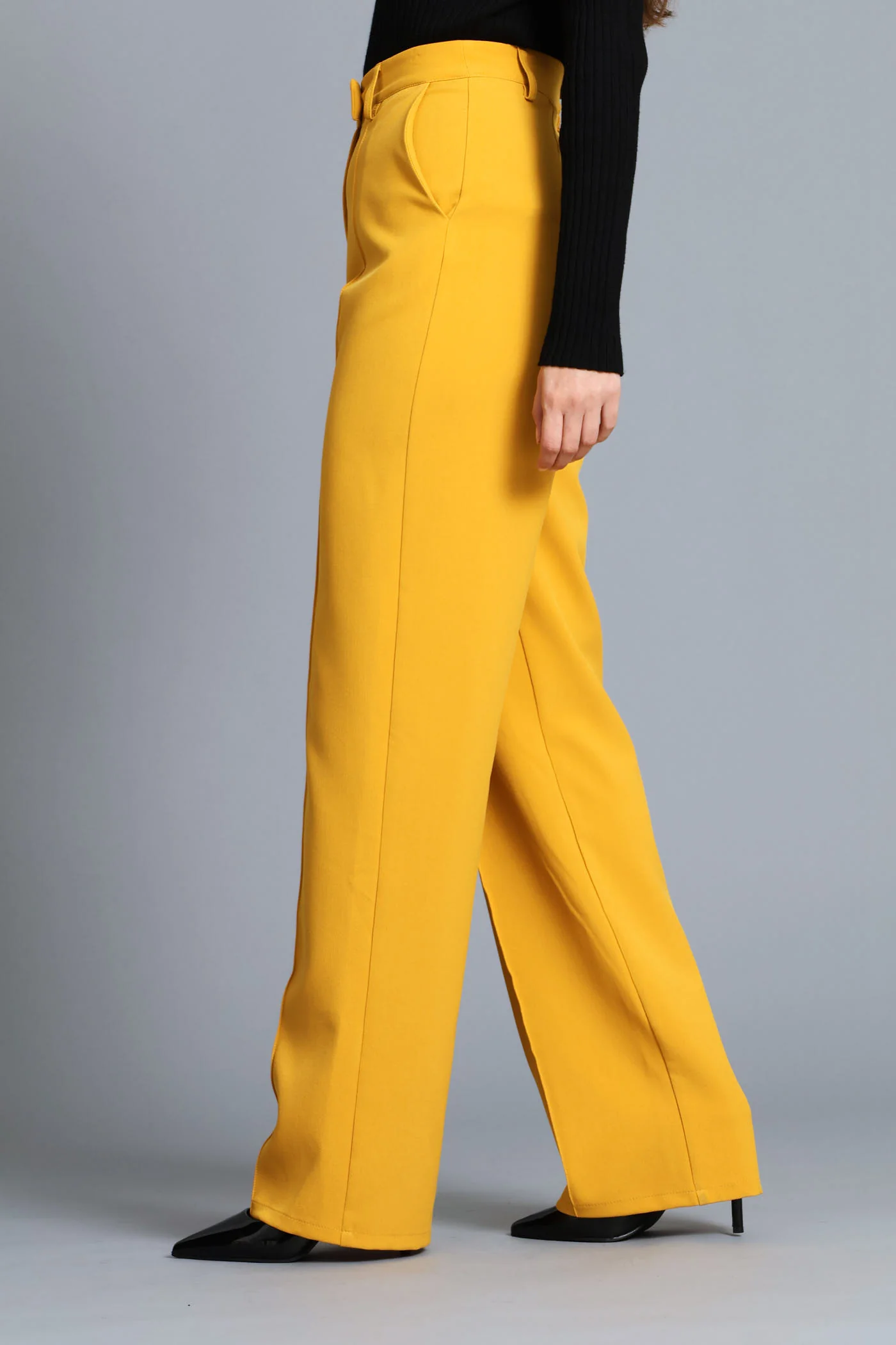 Pin Tuck Straight Leg Pant - Mustard - Image 3