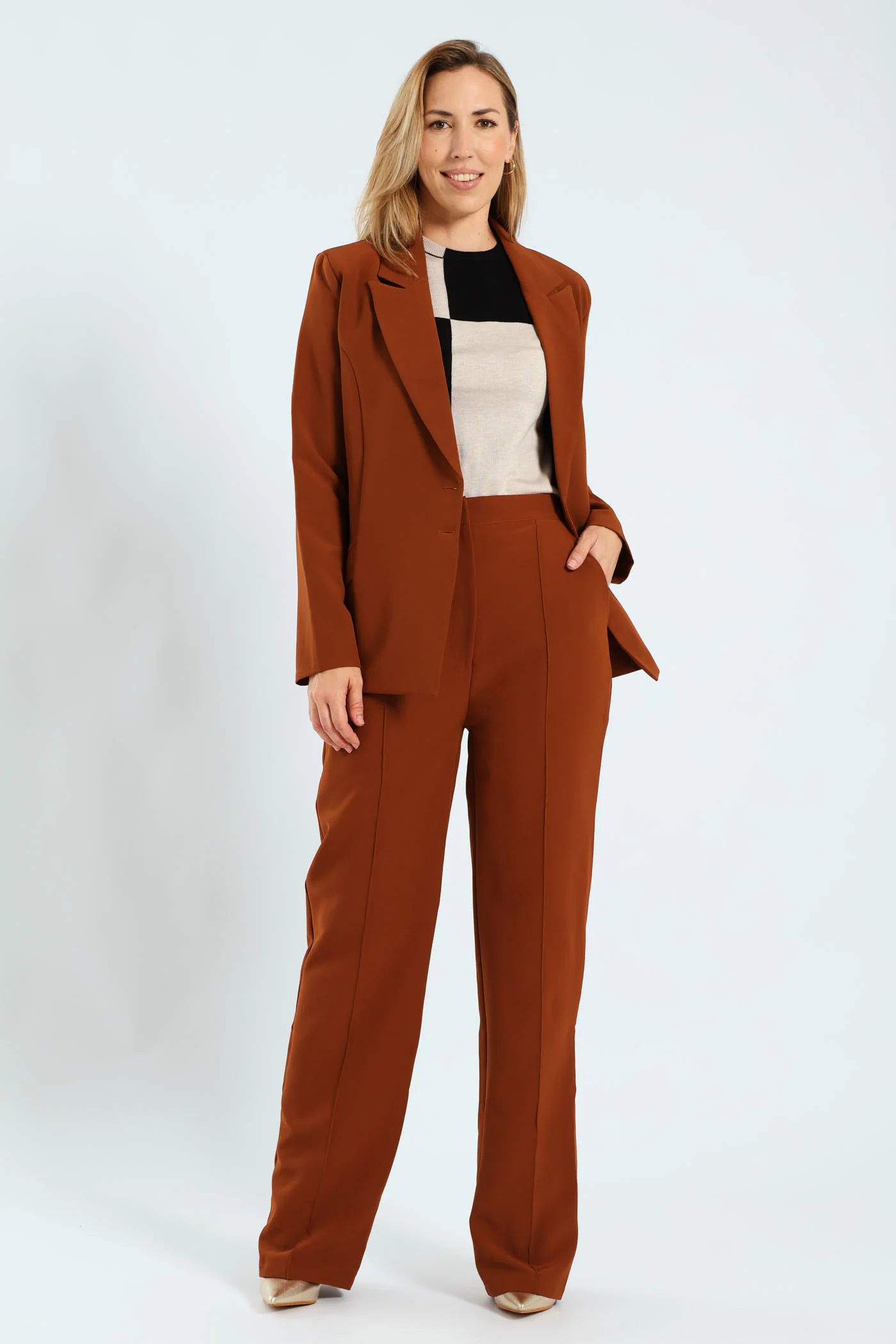 Pin Tuck Straight Leg Pants - Copper - Image 2
