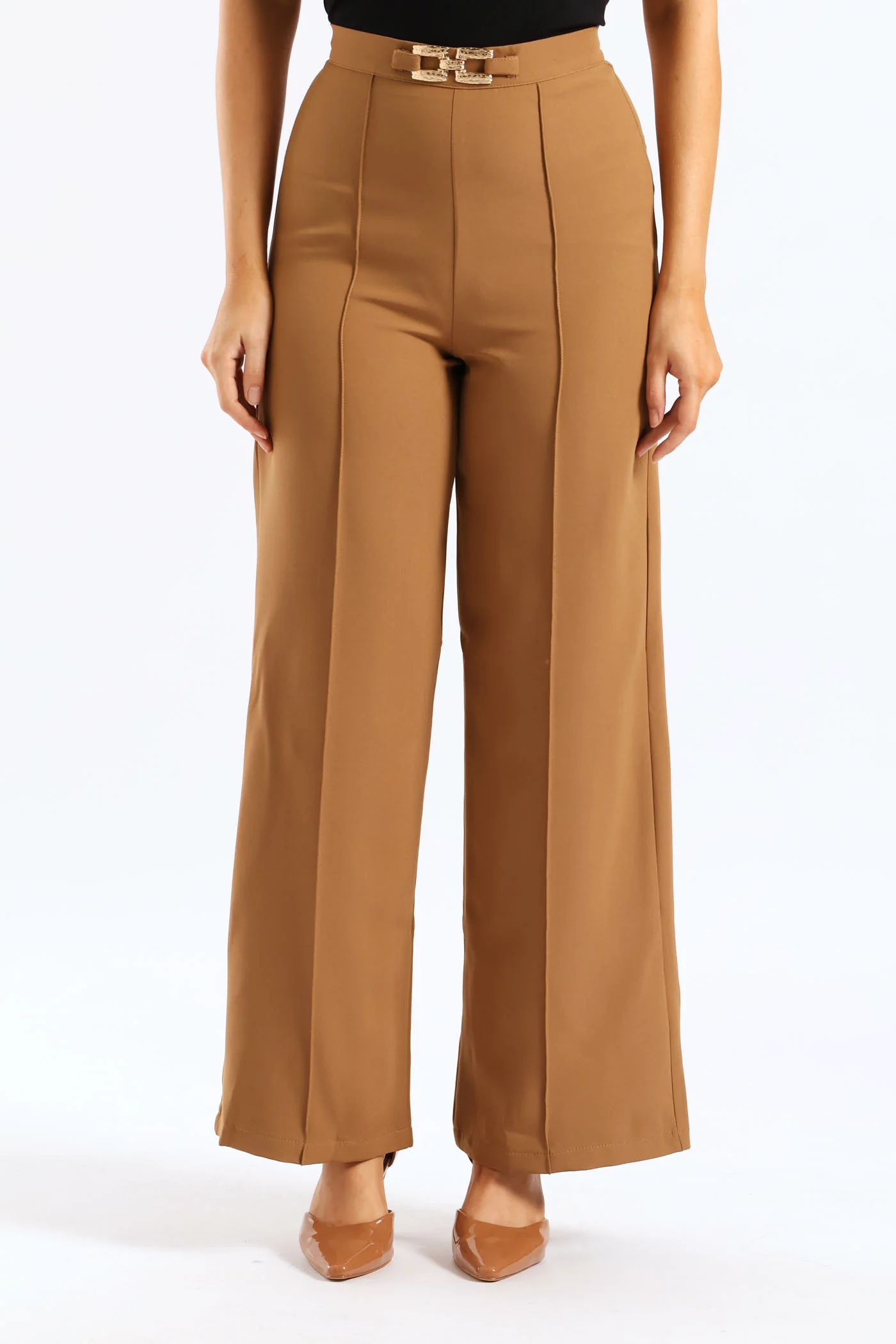 Pin Tuck Trim Wide Leg Pant - Taupe - Image 3