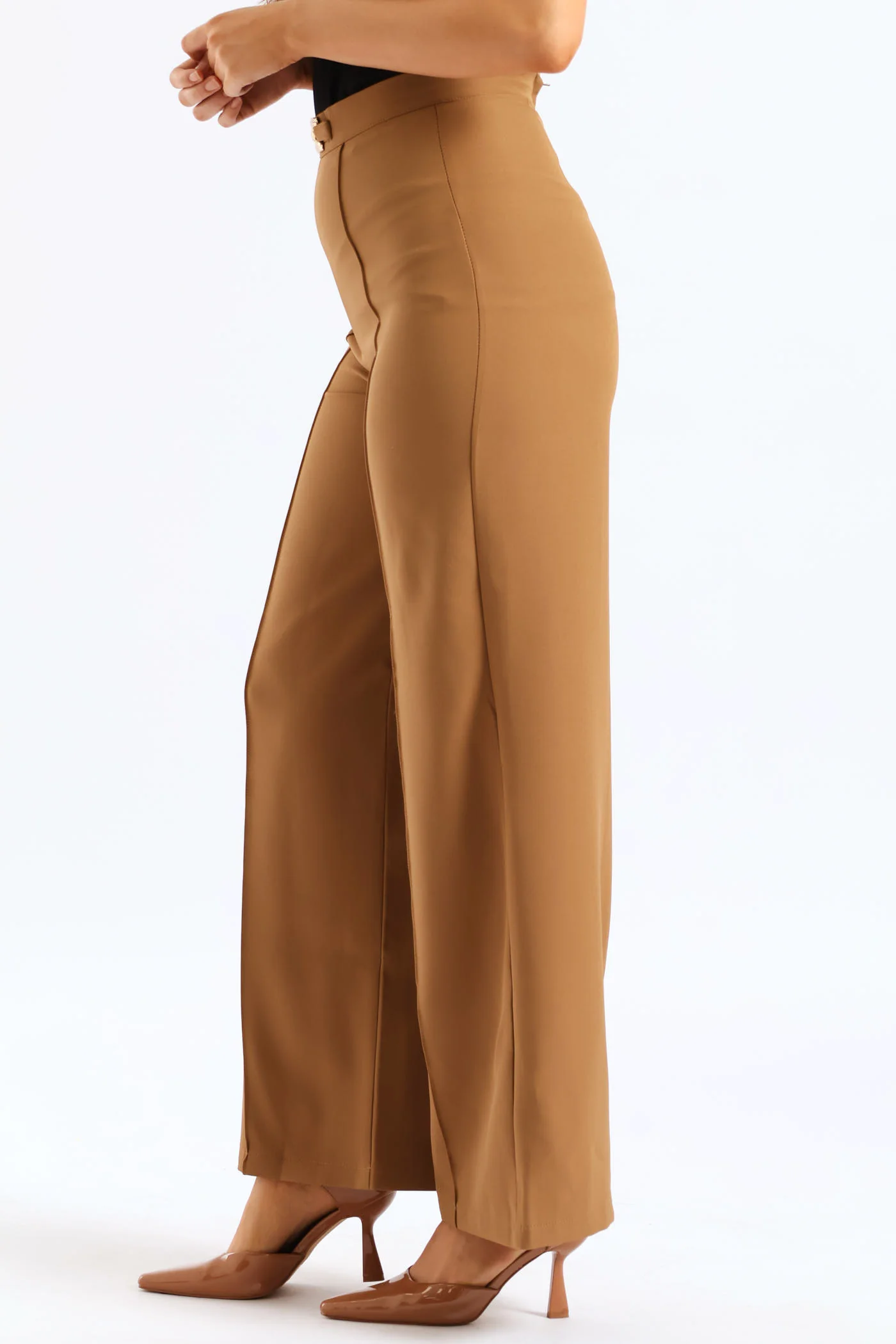 Pin Tuck Trim Wide Leg Pant - Taupe - Image 4