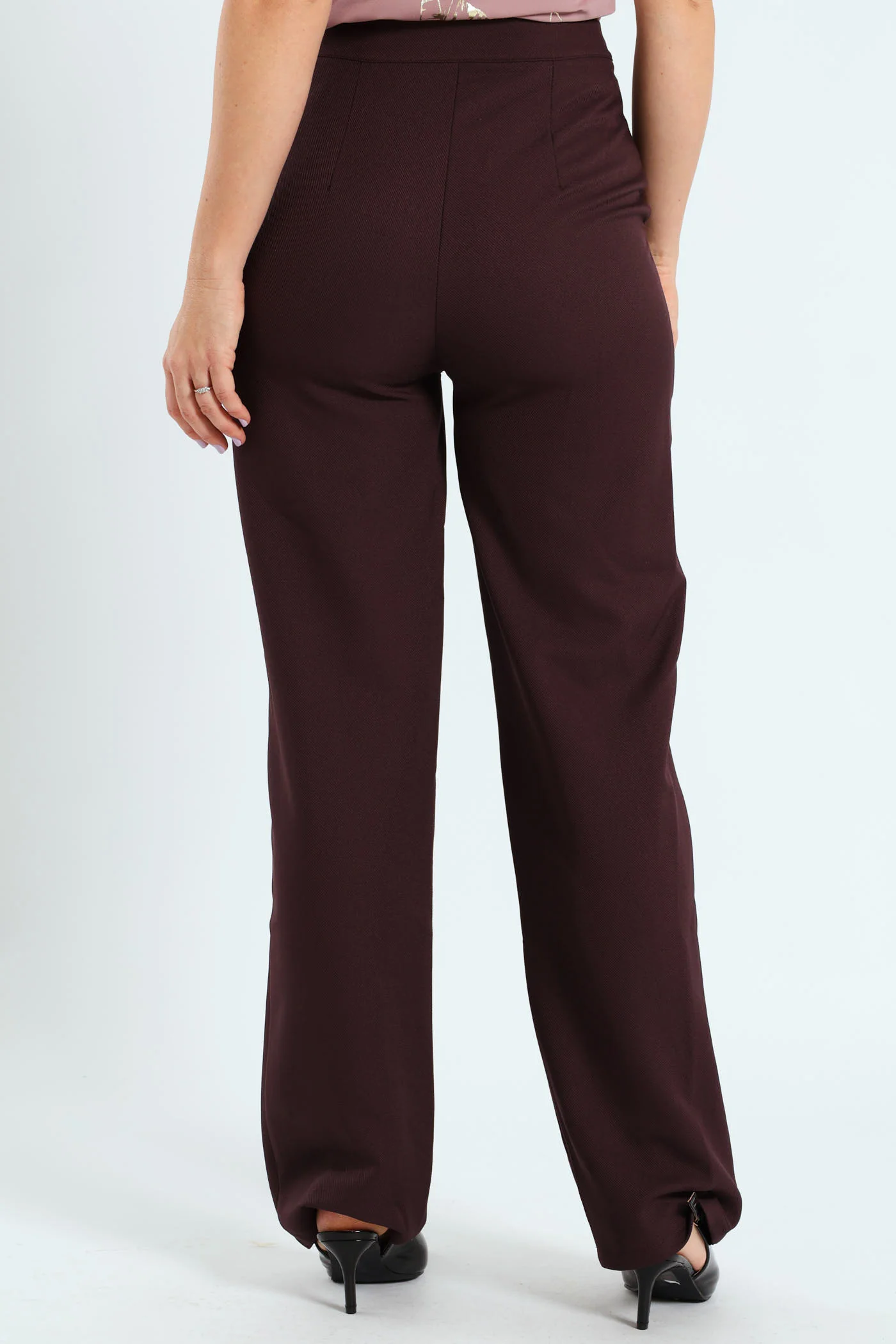 Pin Tuck Twill Straight Leg Pants - Bitter Chocolate - Image 4