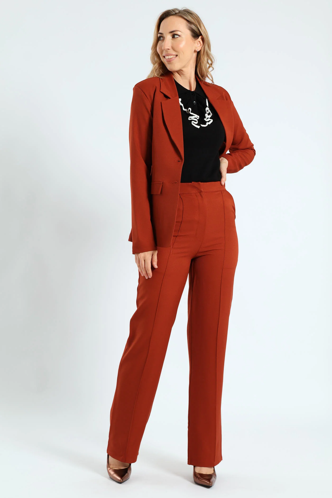 Pin Tuck Twill Straight Leg Pant - Copper - Image 2
