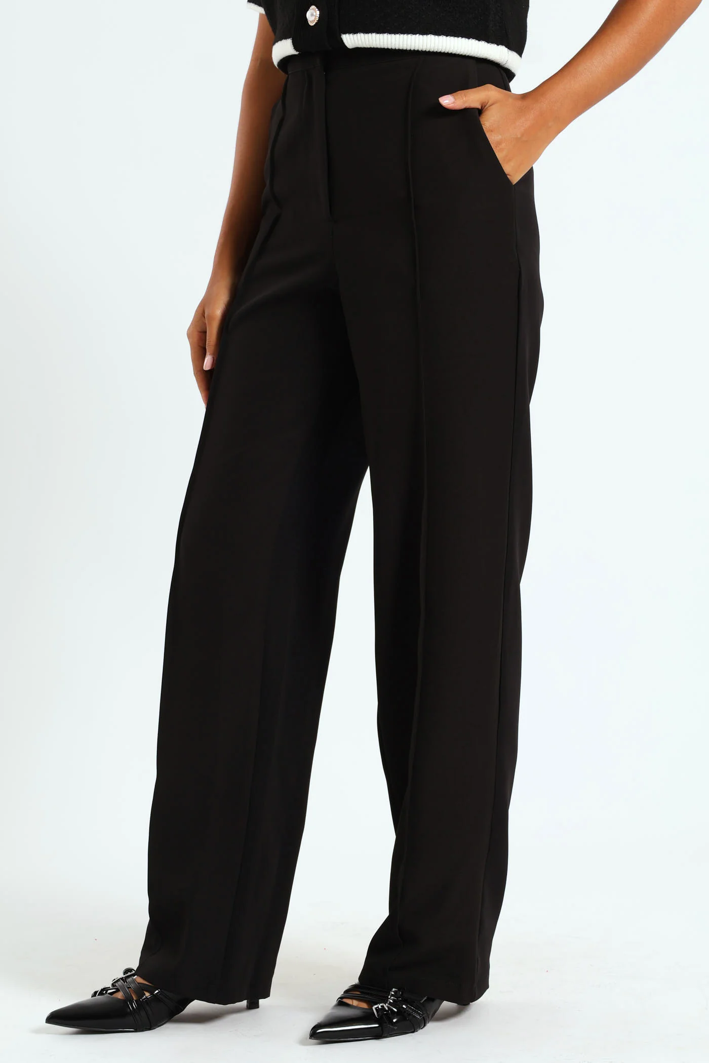 Pin Tuck Pants - Black - Image 2