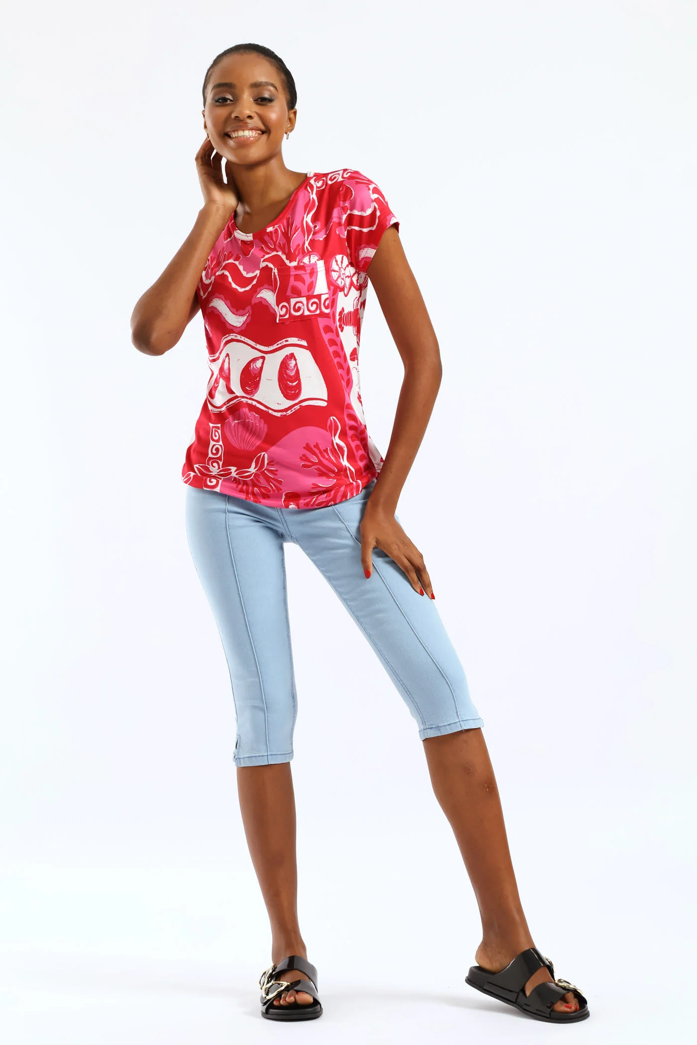 Pinch Seam Denim Capri Shorts - Bleach - Image 2