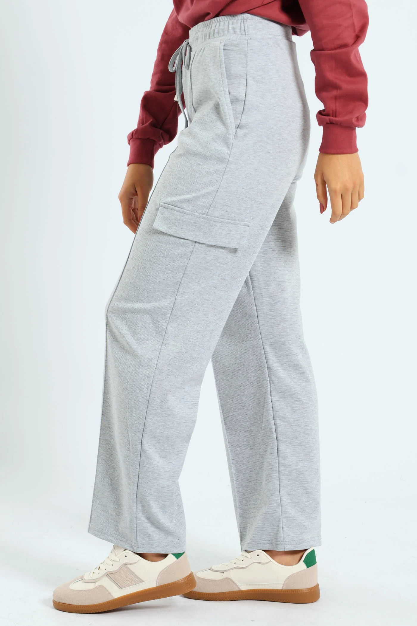 Pinched Seam Utility Ponti Wideleg Trouser - Grey Melange - Image 2