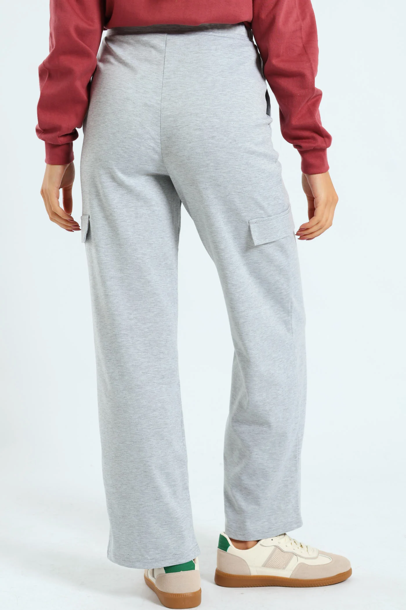 Pinched Seam Utility Ponti Wideleg Trouser - Grey Melange - Image 3
