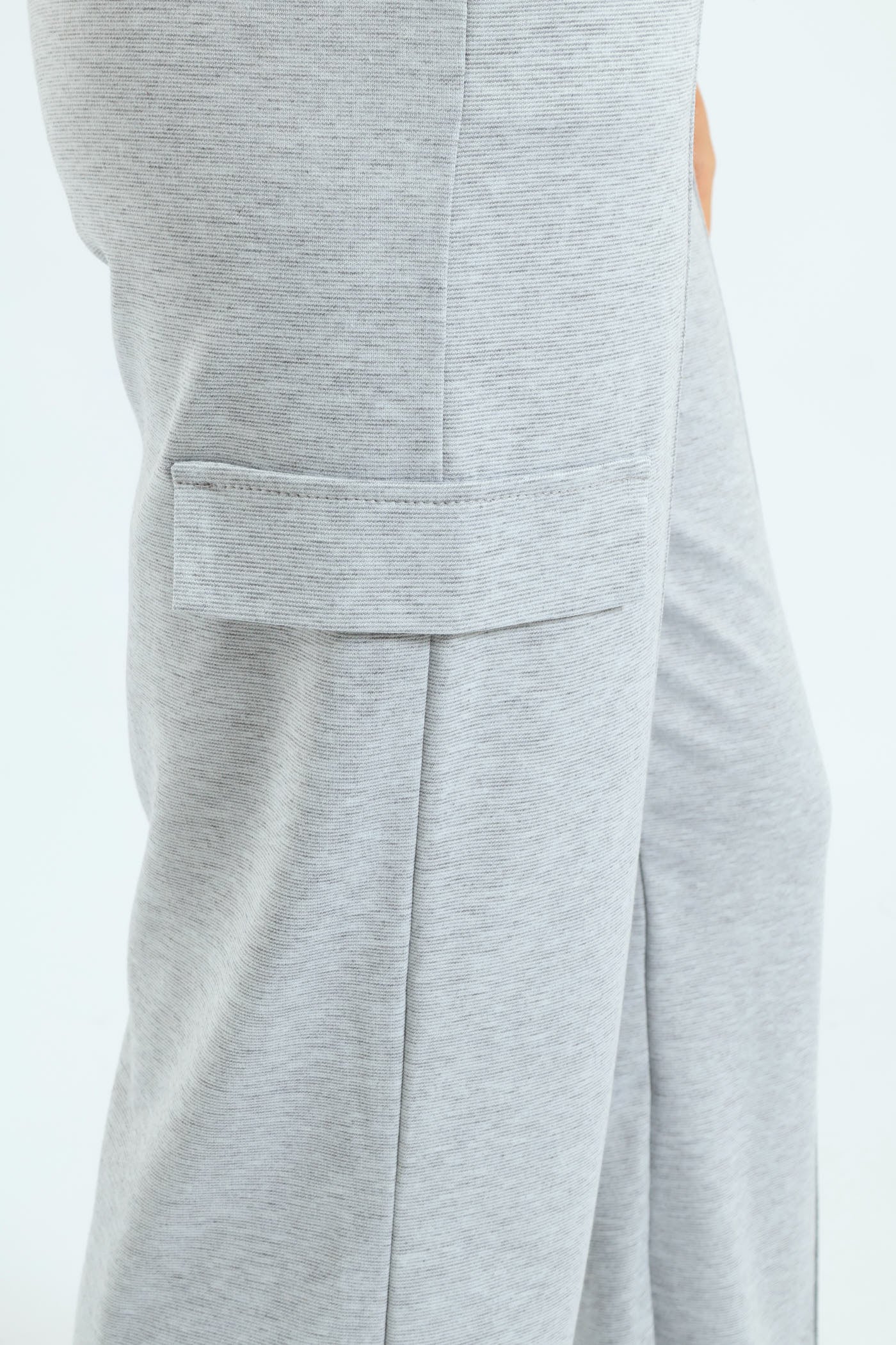 Pinched Seam Utility Ponti Wideleg Trouser - Grey Melange - Image 5