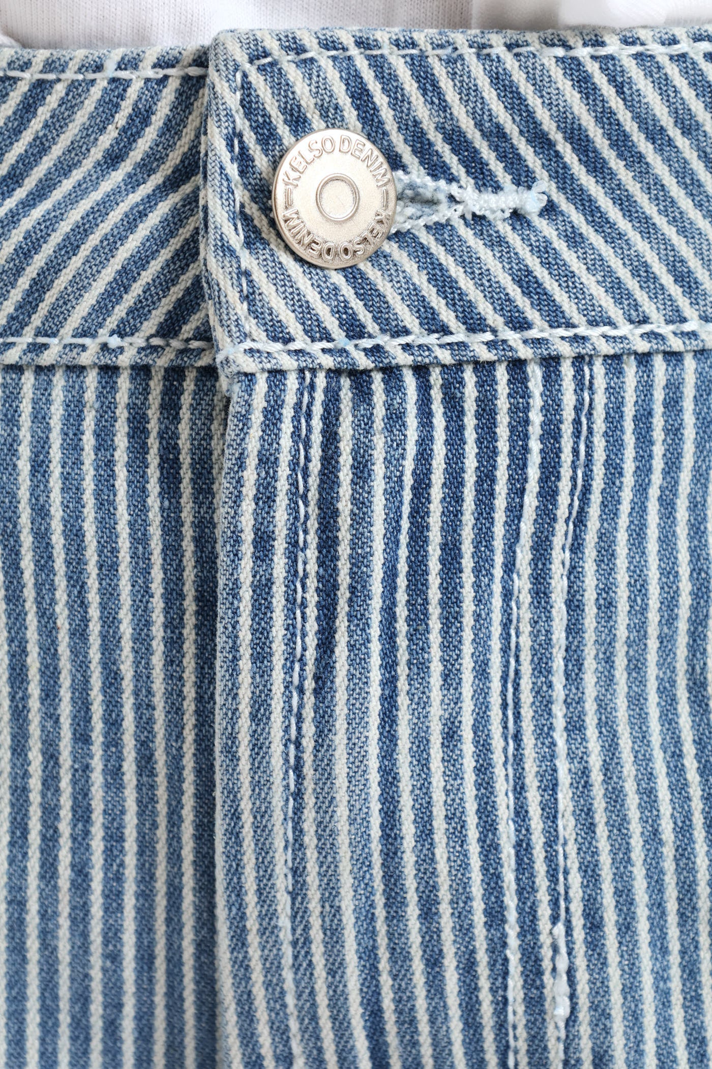 Pinstripe Denim Mid Thigh Short - Mid Wash - Image 5