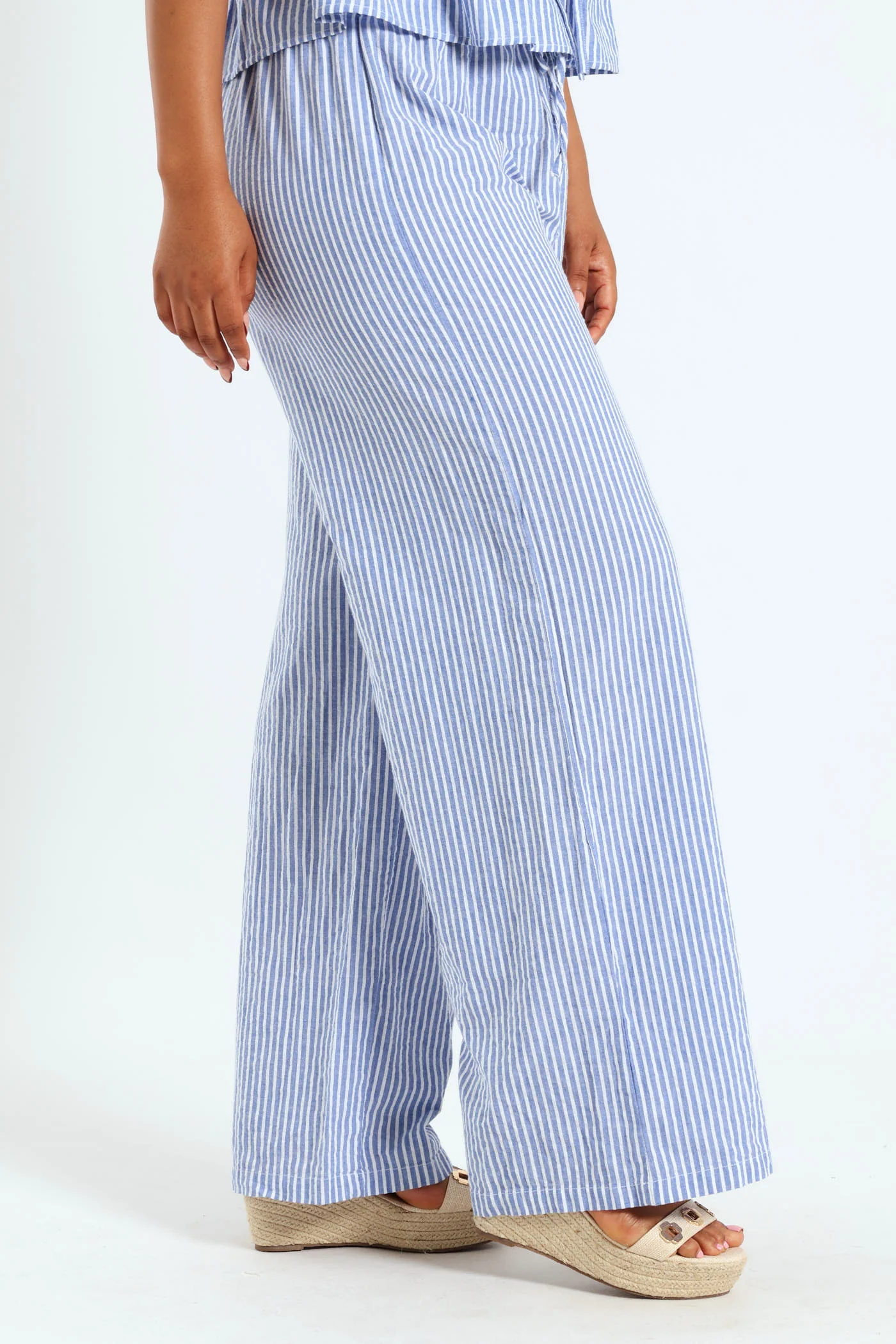 Pinstripe Relaxed Pants - Light Blue - Image 3