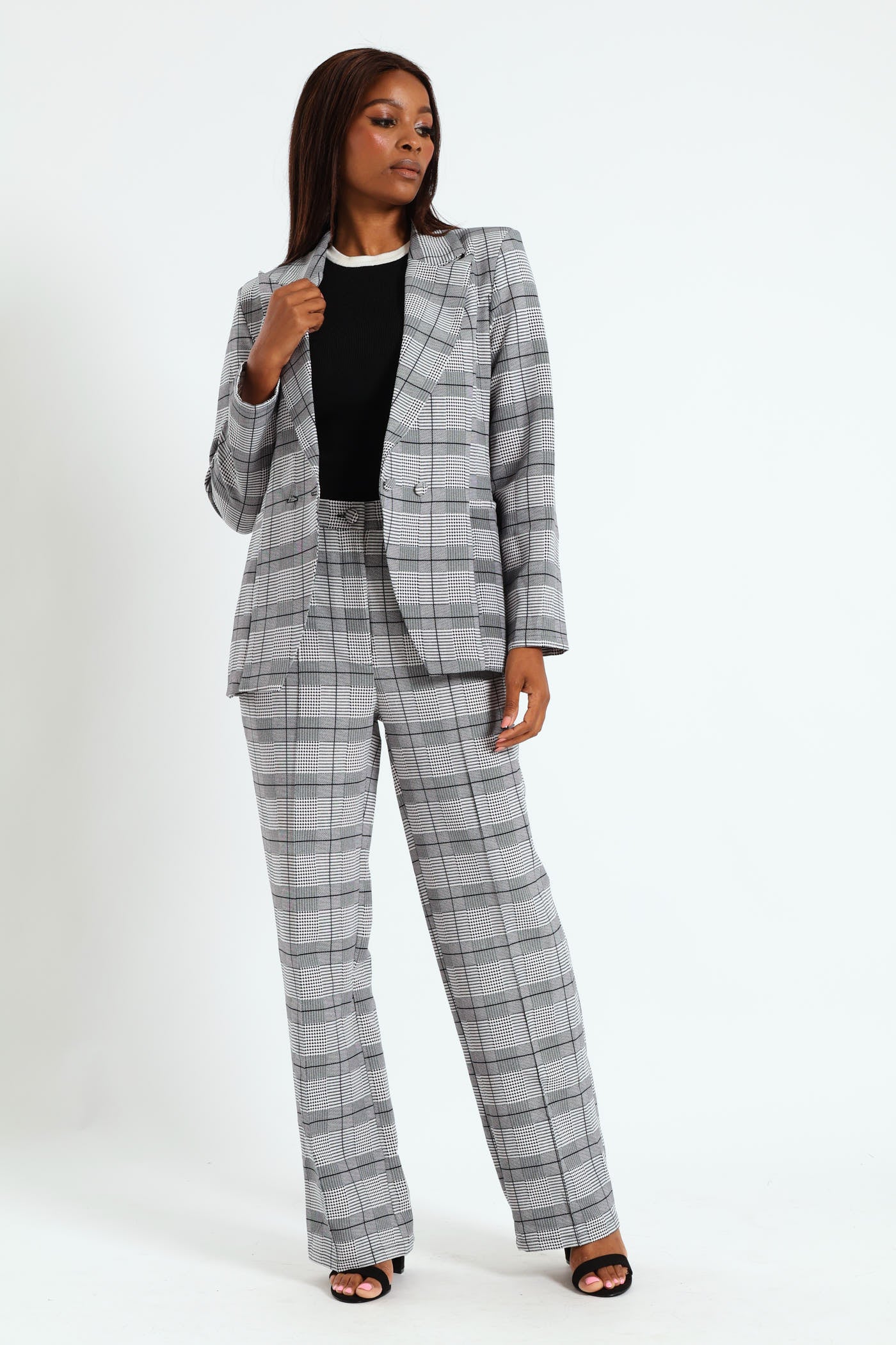 Pintuck Houndstooth Straight Leg Pant - Grey - Image 2