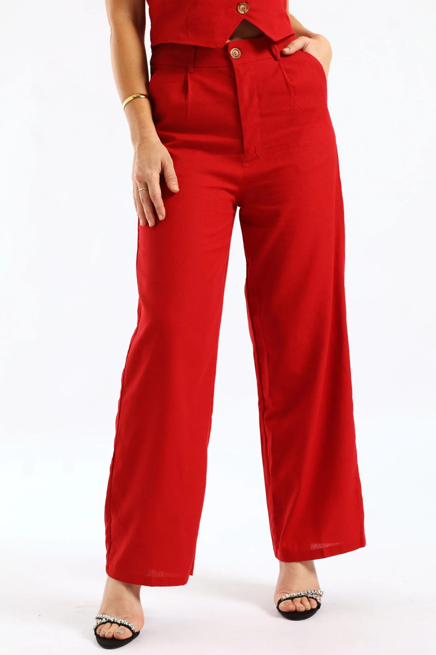 Pintuck Tailored Wideleg Linen Pants - Image 3