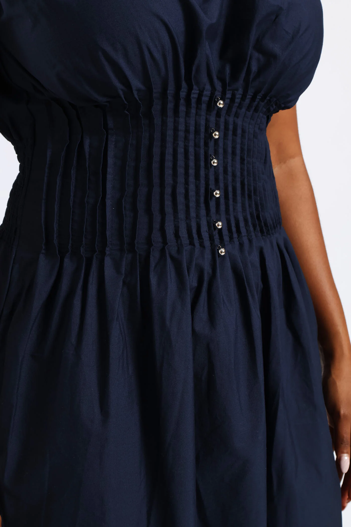 Pintuck Waist Boat Neck Fit & Flare Midaxi Dresses - Navy - Image 2