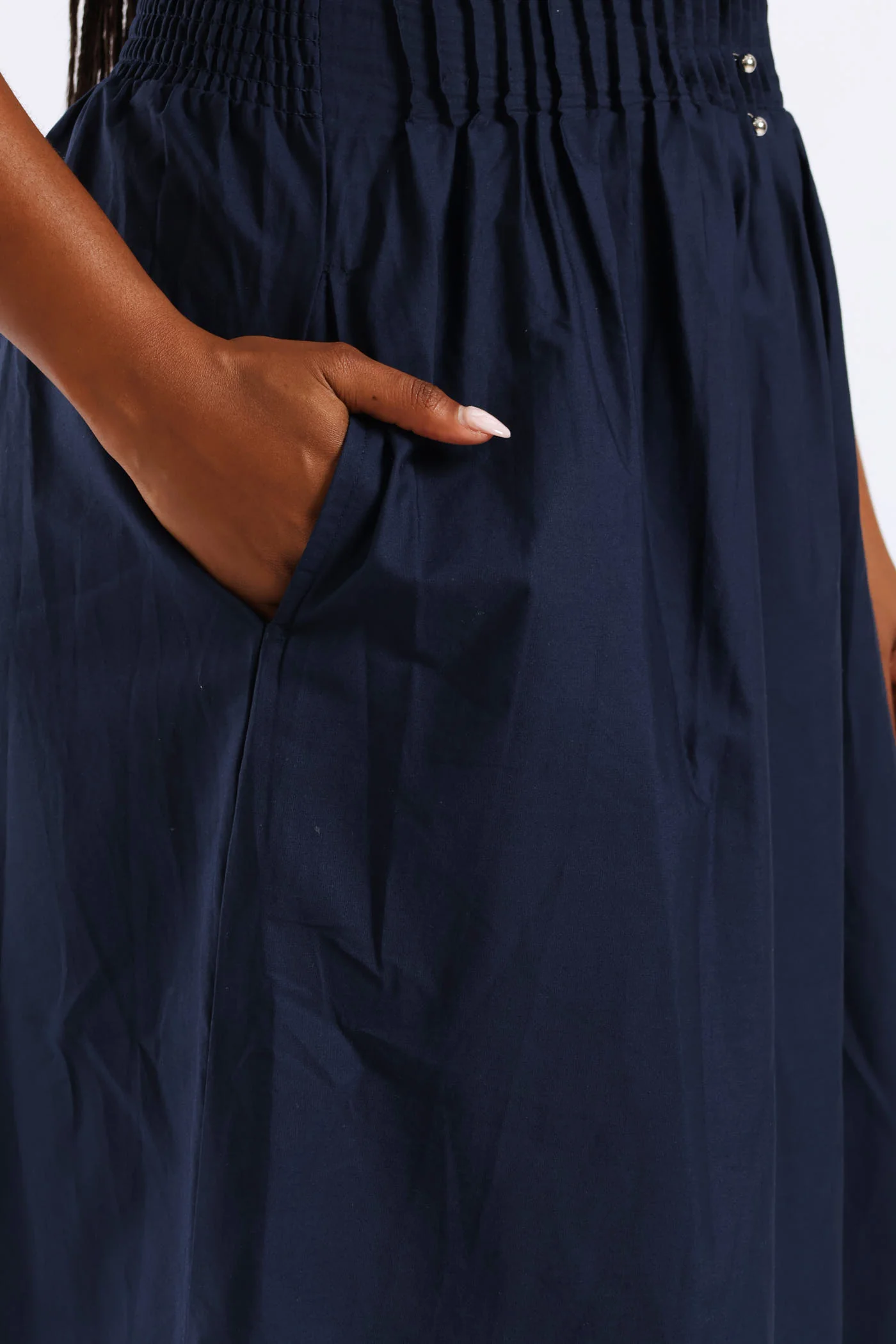 Pintuck Waist Boat Neck Fit & Flare Midaxi Dresses - Navy - Image 3