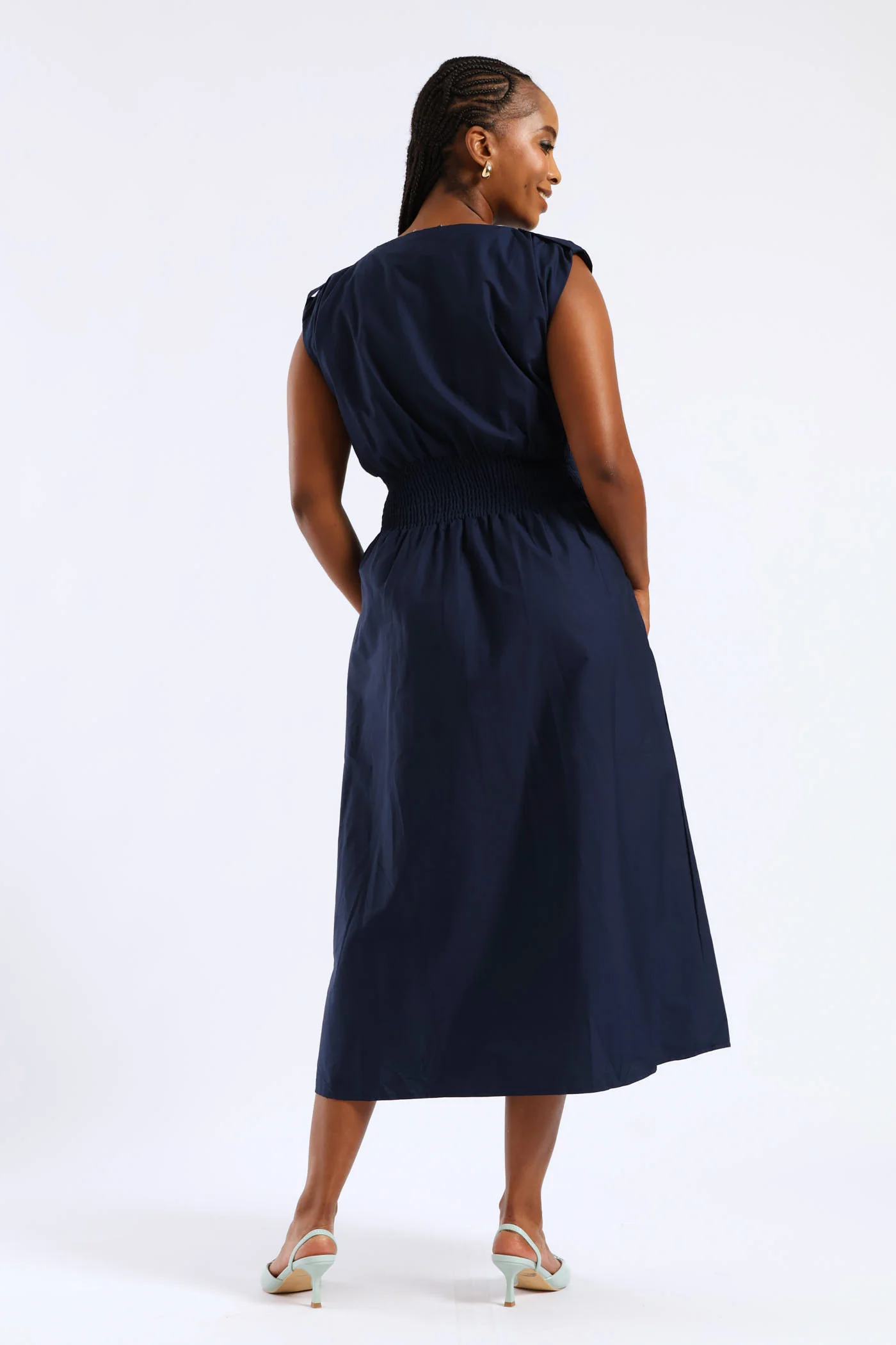 Pintuck Waist Boat Neck Fit & Flare Midaxi Dresses - Navy - Image 6