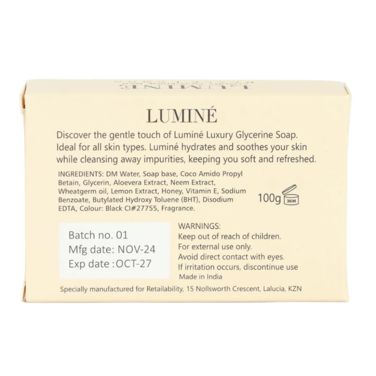 Luminé Glycerine Soap Bar - Black Lemon - 100G - Image 2
