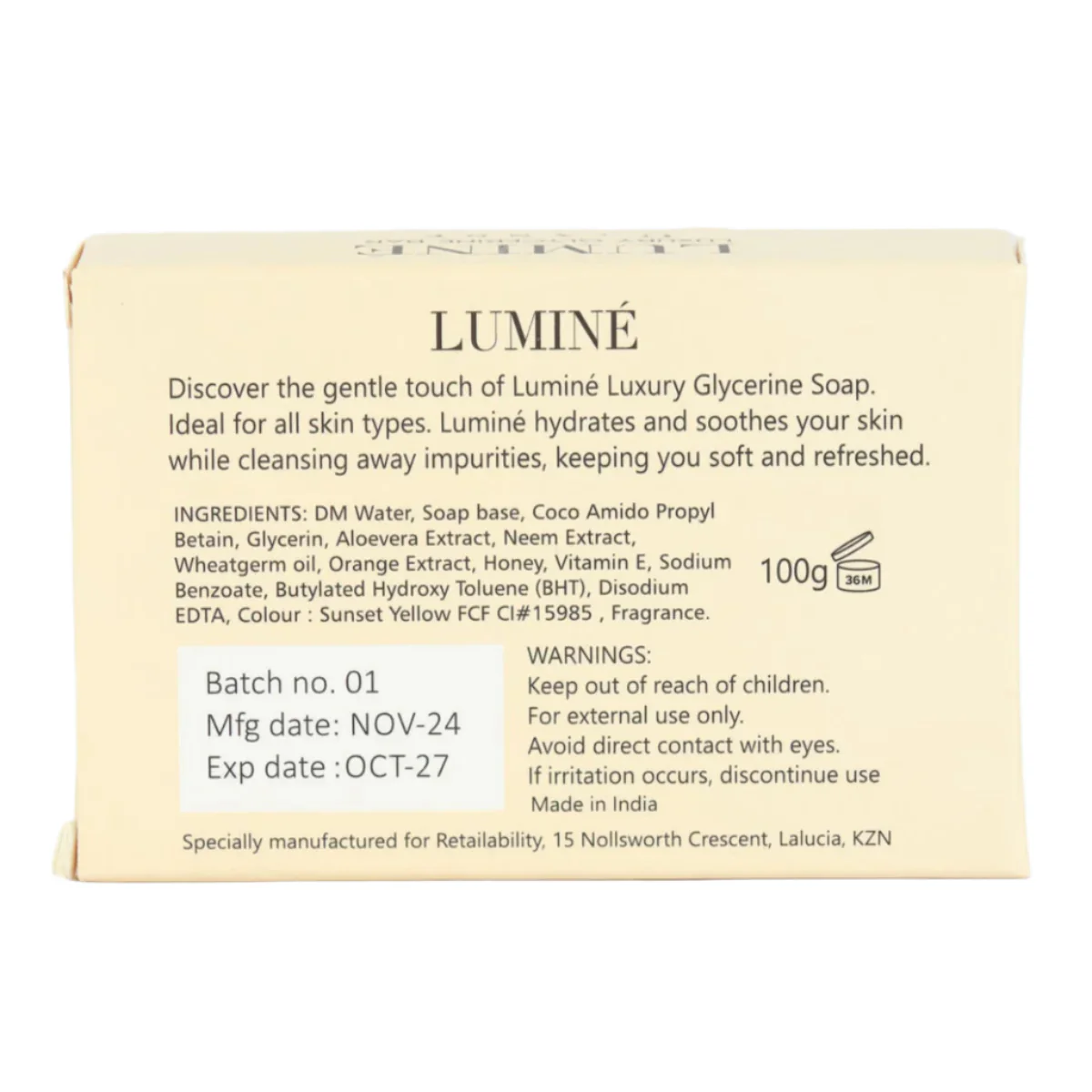 Luminé Glycerine Soap Bar - Orange - 100G - Image 2