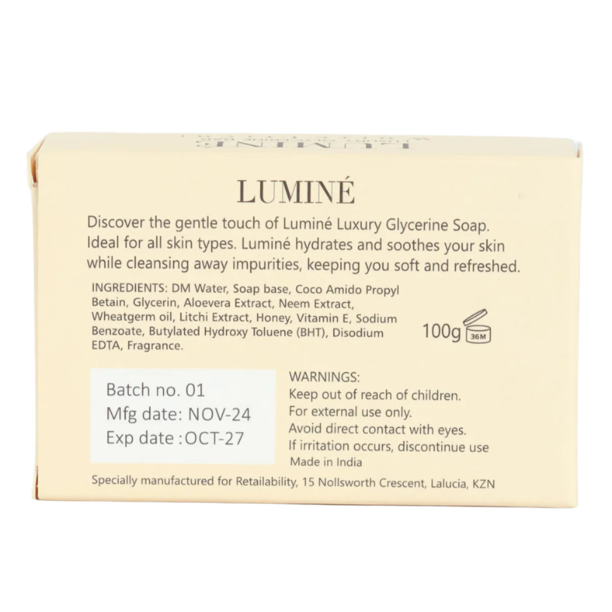 Luminé Glycerine Soap Bar - White Litchi - 100G - Image 2