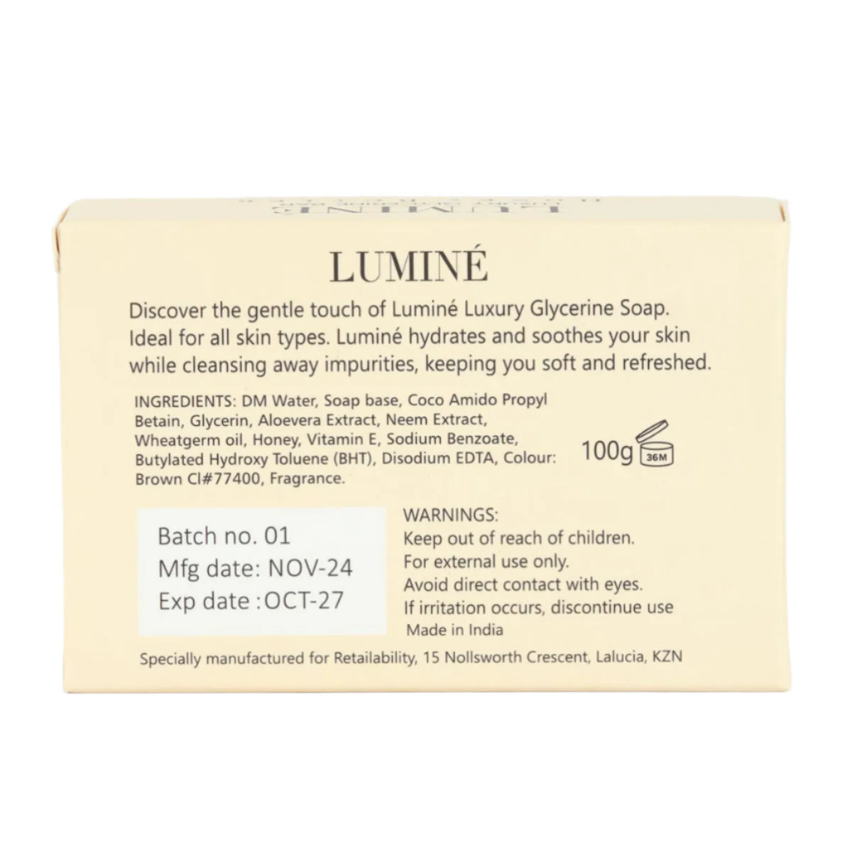 Luminé Glycerine Soap Bar - Honey Butter - 100G - Image 2