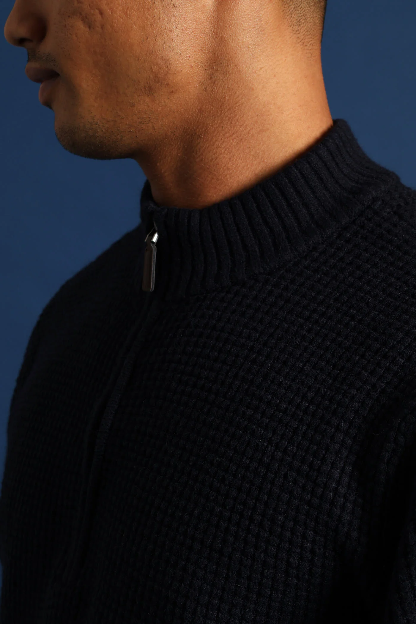 Plain 1/4 Zip Knitwear - Navy - Image 2