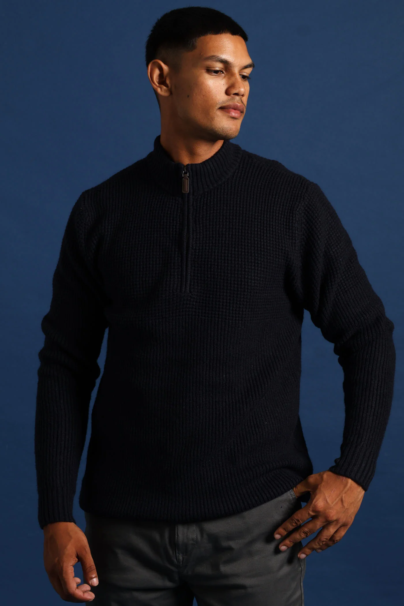 Plain 1/4 Zip Knitwear - Navy - Image 3