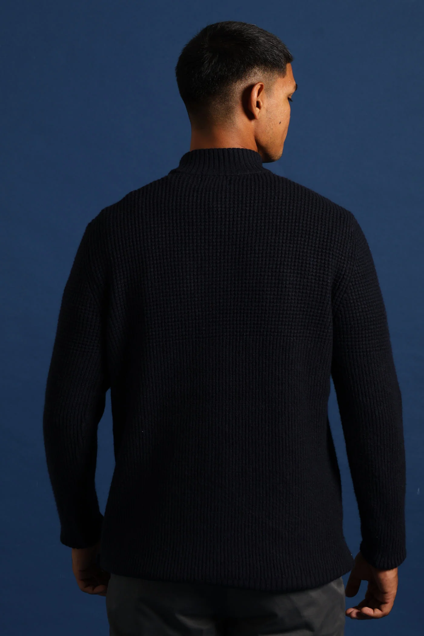 Plain 1/4 Zip Knitwear - Navy - Image 6