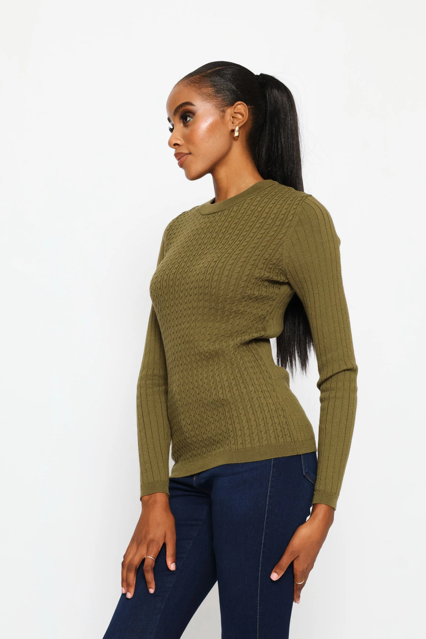 Plain Cable Pullover - Fatigue - Image 3
