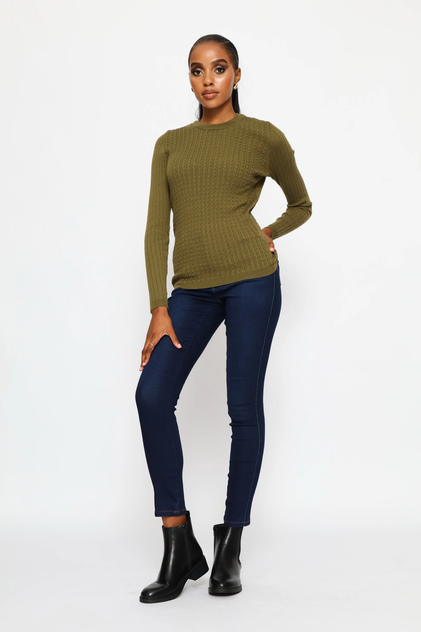 Plain Cable Pullover - Fatigue - Image 5