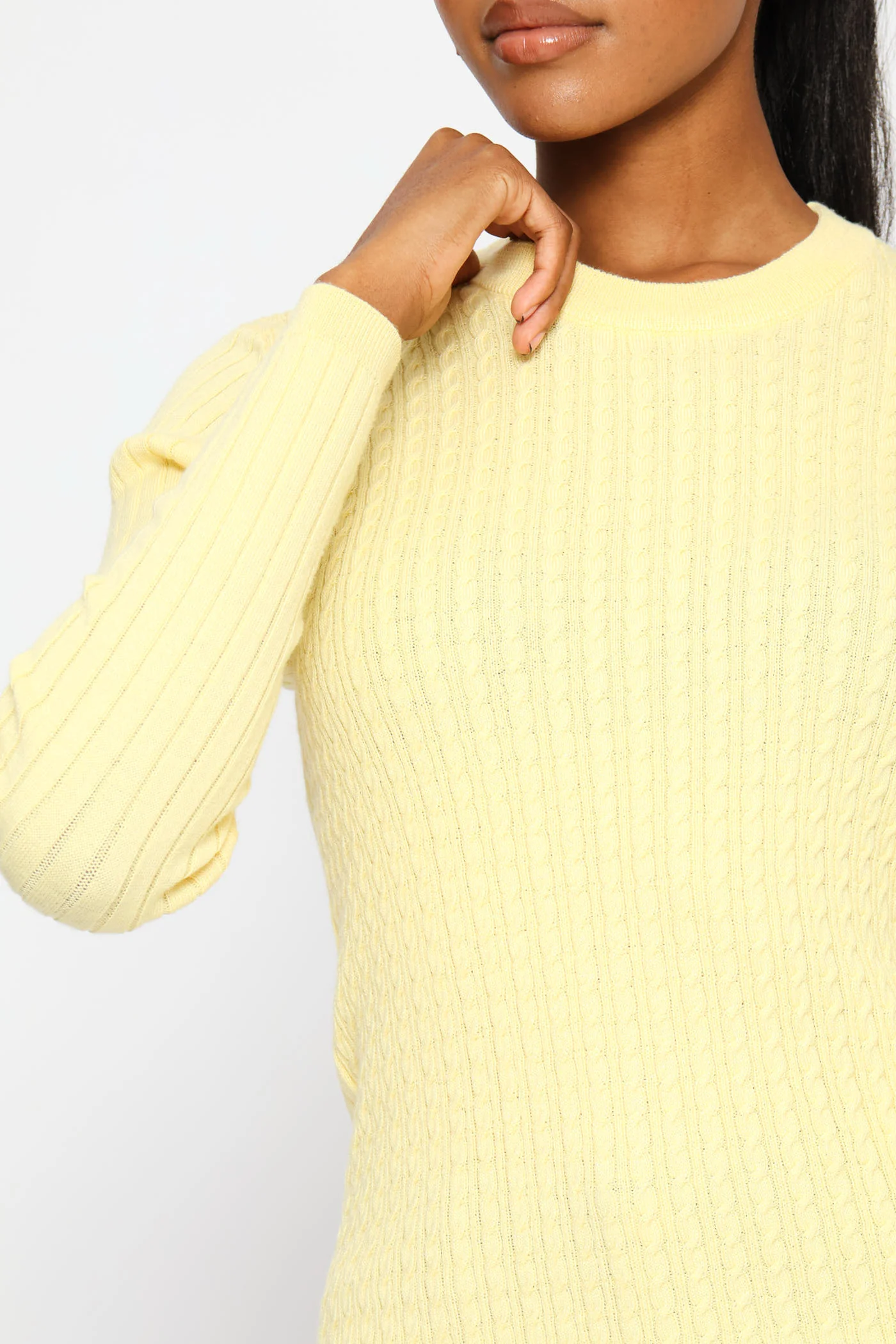 Plain Cable Pullover - Light Yellow - Image 2