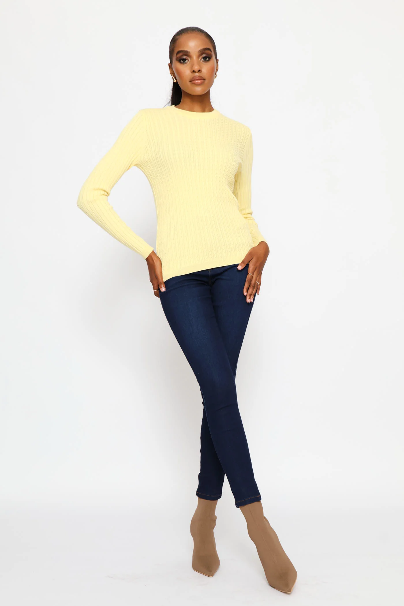 Plain Cable Pullover - Light Yellow - Image 3